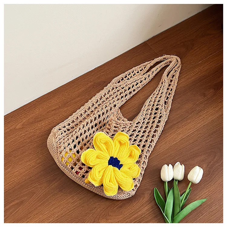 Artistic Hollow Knitted Woven Bag Women's Large Capacity  New Casual Shoulder Bag Seaside Vacation Beach Bag display picture 27