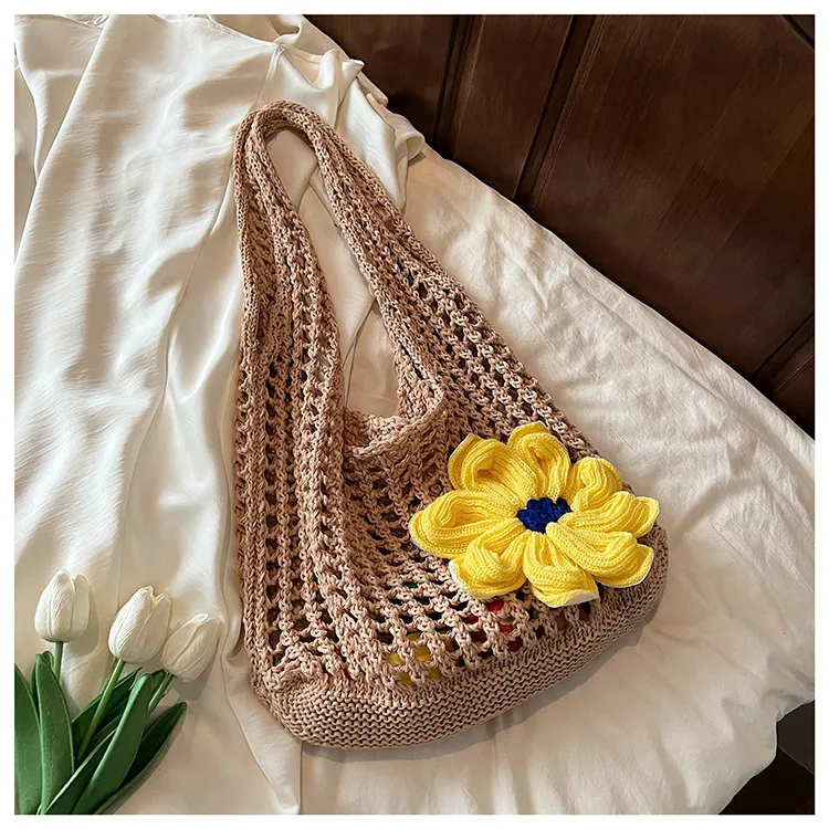Artistic Hollow Knitted Woven Bag Women's Large Capacity  New Casual Shoulder Bag Seaside Vacation Beach Bag display picture 29