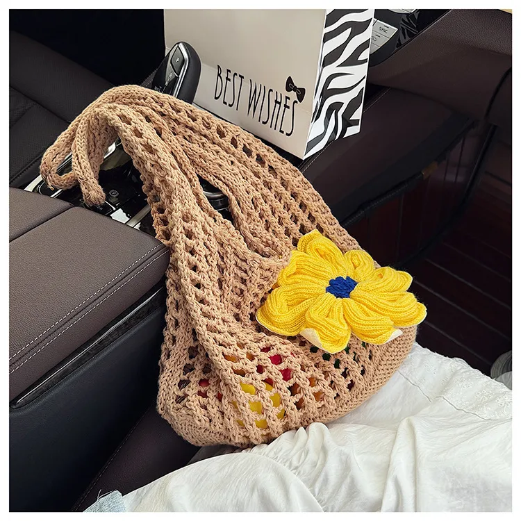Artistic Hollow Knitted Woven Bag Women's Large Capacity  New Casual Shoulder Bag Seaside Vacation Beach Bag display picture 33