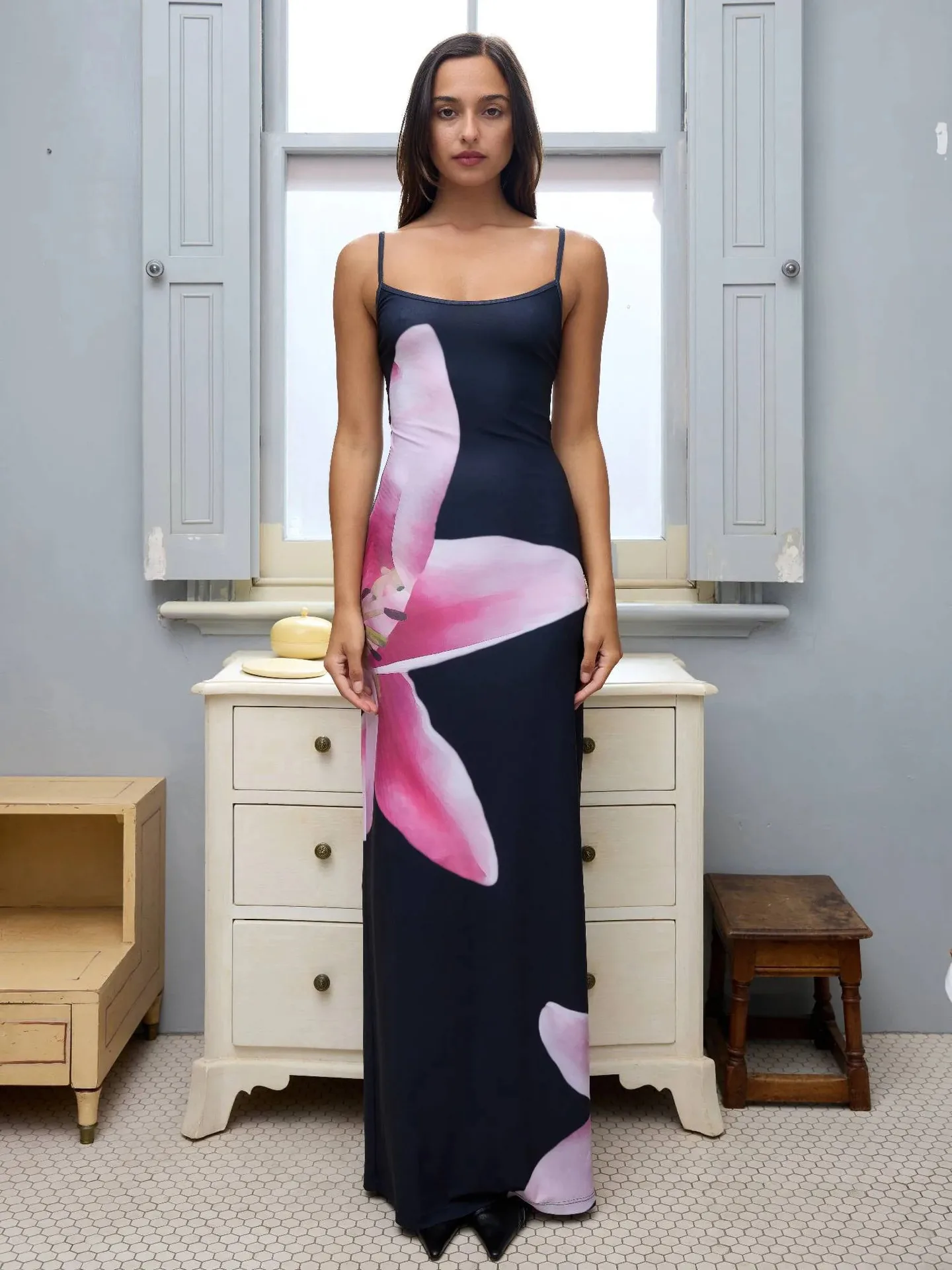 Explosions Digital Printing Summer Women's High-end Sense Adjustable Buckle Slip Skirt French Dress Holiday display picture 7
