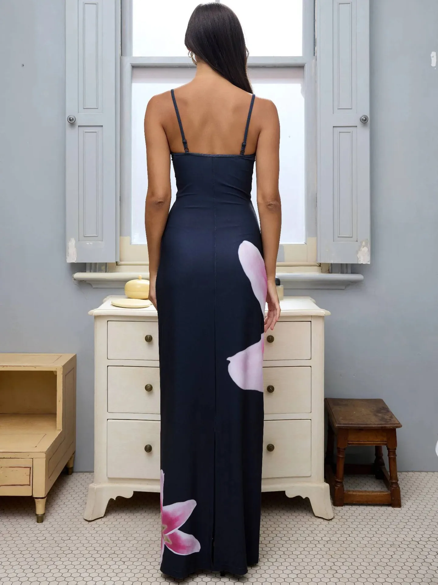 Explosions Digital Printing Summer Women's High-end Sense Adjustable Buckle Slip Skirt French Dress Holiday display picture 9