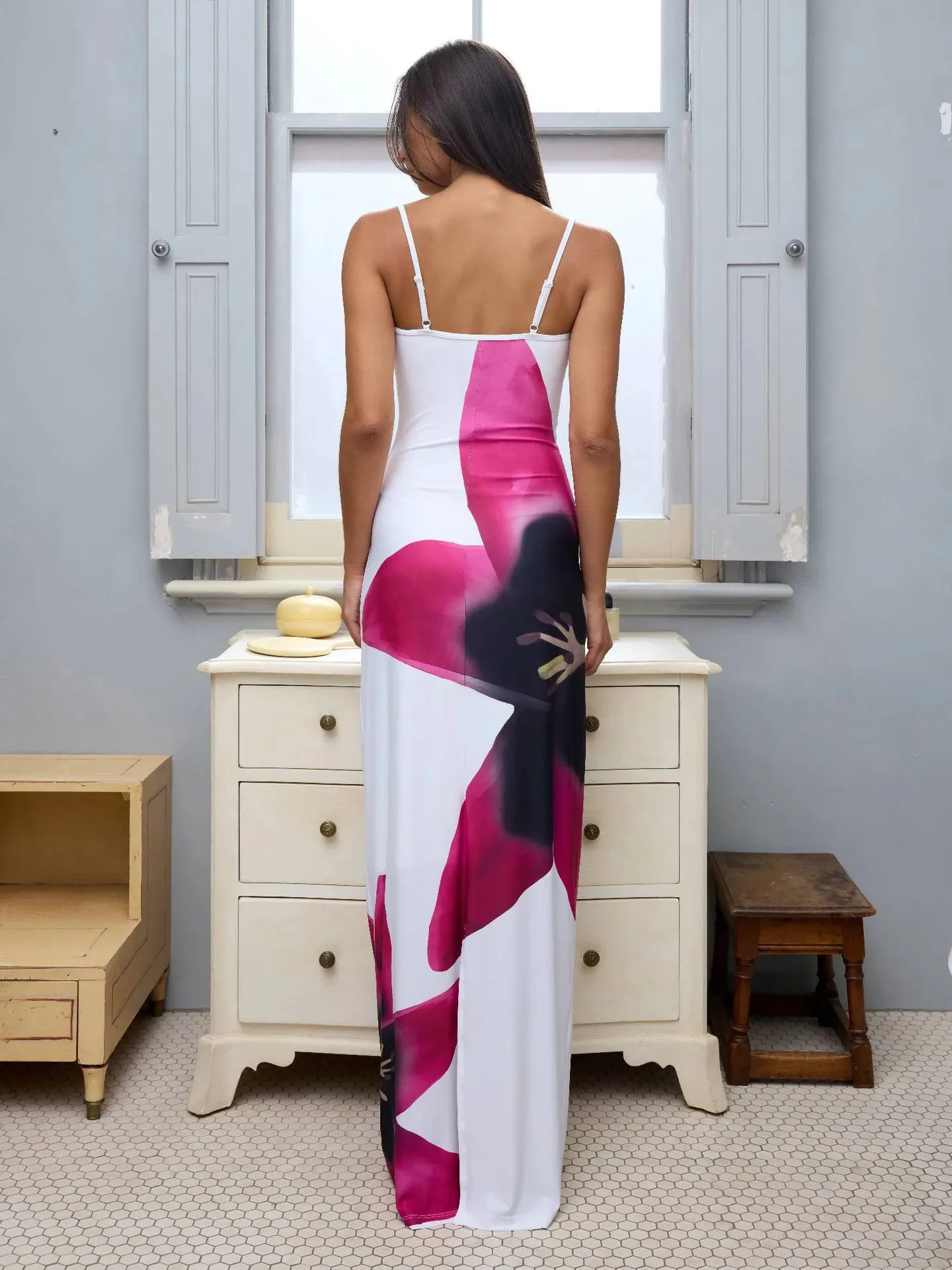 Explosions Digital Printing Summer Women's High-end Sense Adjustable Buckle Slip Skirt French Dress Holiday display picture 12