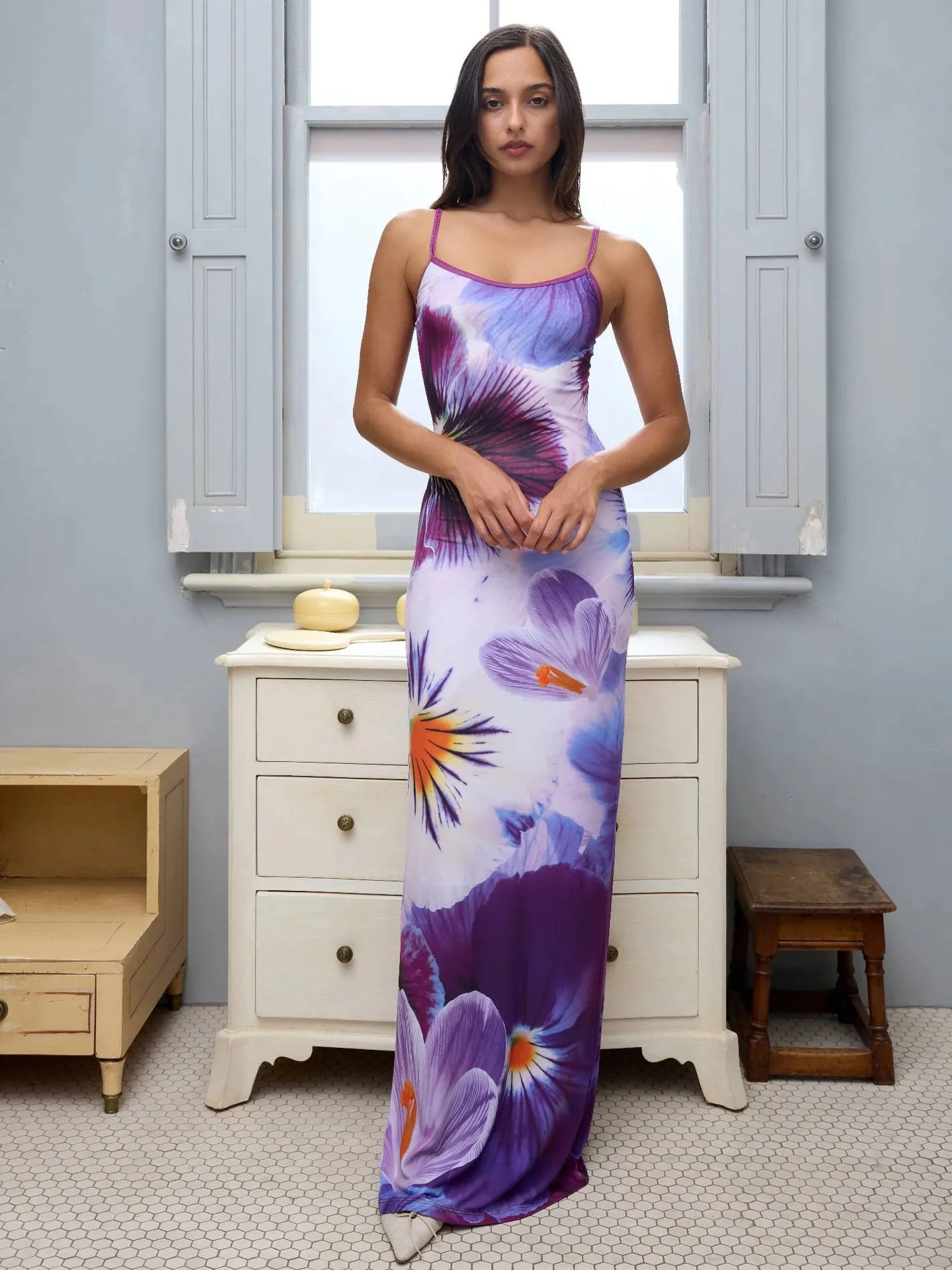Explosions Digital Printing Summer Women's High-end Sense Adjustable Buckle Slip Skirt French Dress Holiday display picture 13