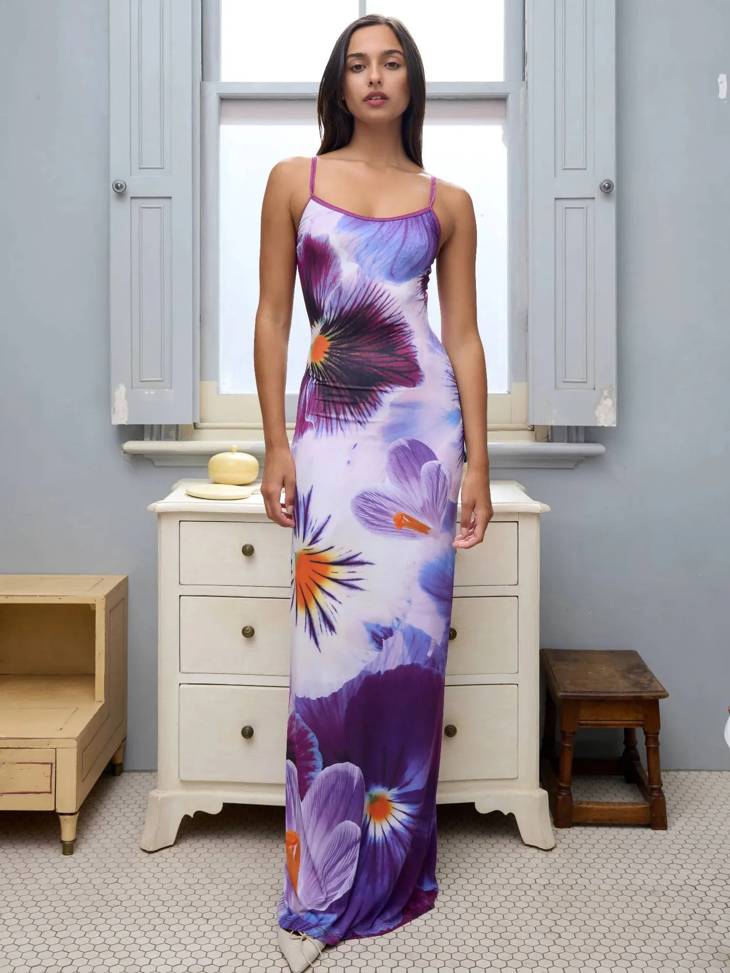 Explosions Digital Printing Summer Women's High-end Sense Adjustable Buckle Slip Skirt French Dress Holiday display picture 14