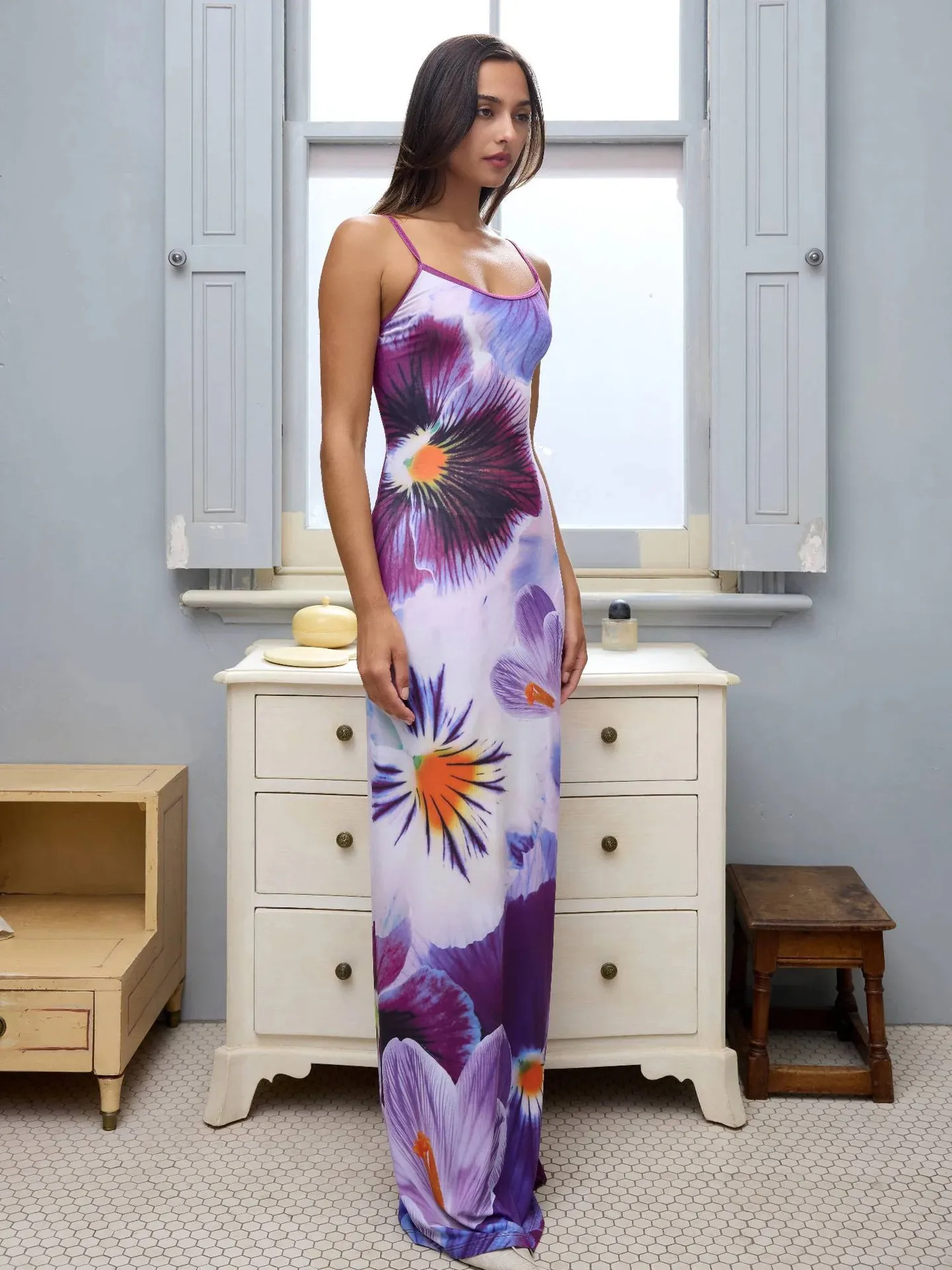 Explosions Digital Printing Summer Women's High-end Sense Adjustable Buckle Slip Skirt French Dress Holiday display picture 15