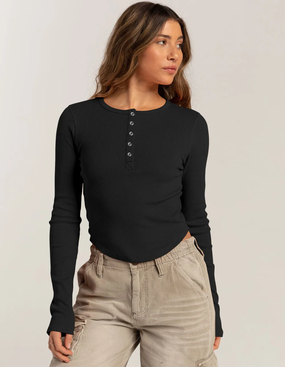 Foreign Trade Explosions Long-sleeved Slim-fit Slim Threaded Top Button Solid Color Simple Basic High Quality Women's Clothing display picture 13
