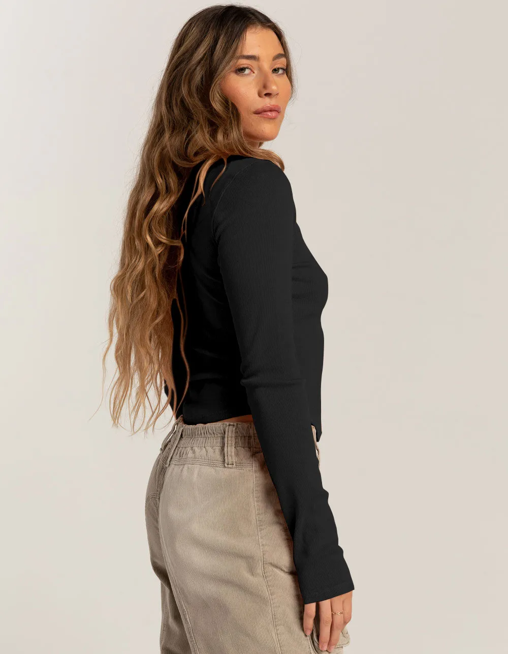 Foreign Trade Explosions Long-sleeved Slim-fit Slim Threaded Top Button Solid Color Simple Basic High Quality Women's Clothing display picture 15