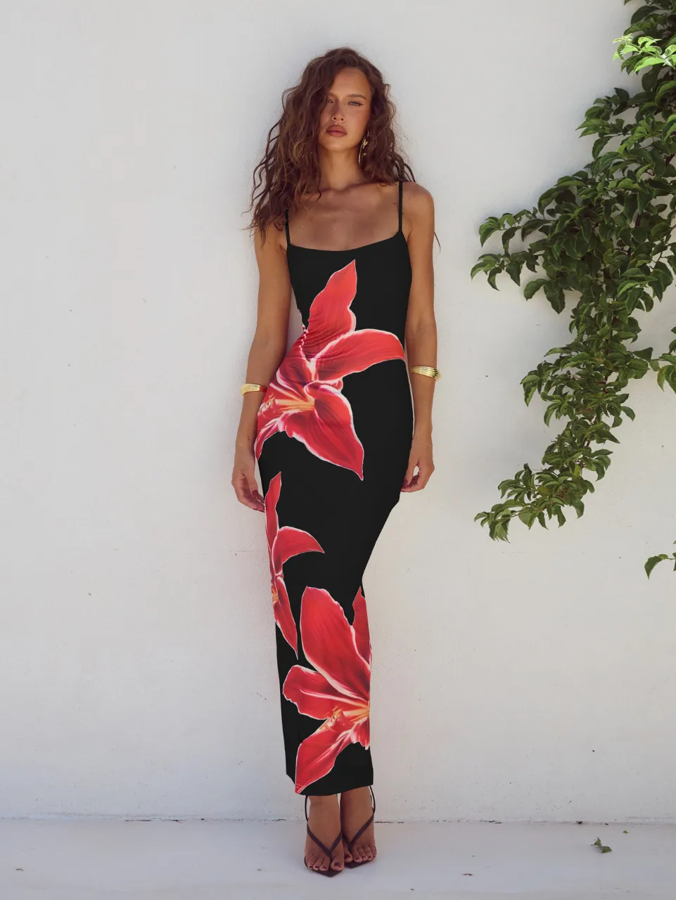 Explosions Digital Printing Summer Women's High-end Sense Adjustable Buckle Slip Skirt French Dress Holiday display picture 25