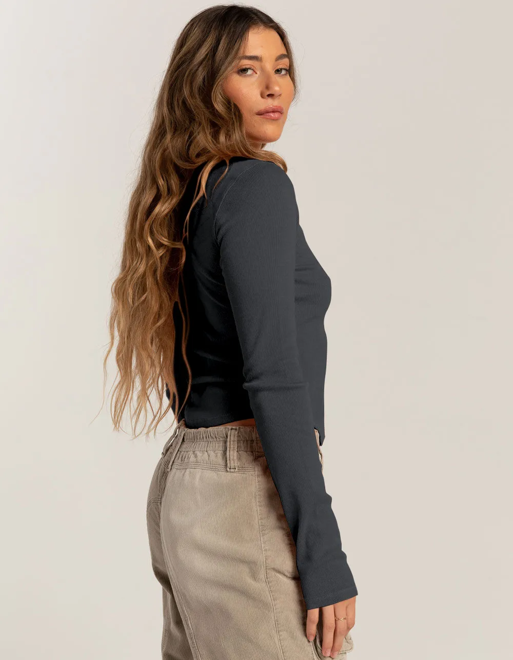 Foreign Trade Explosions Long-sleeved Slim-fit Slim Threaded Top Button Solid Color Simple Basic High Quality Women's Clothing display picture 25