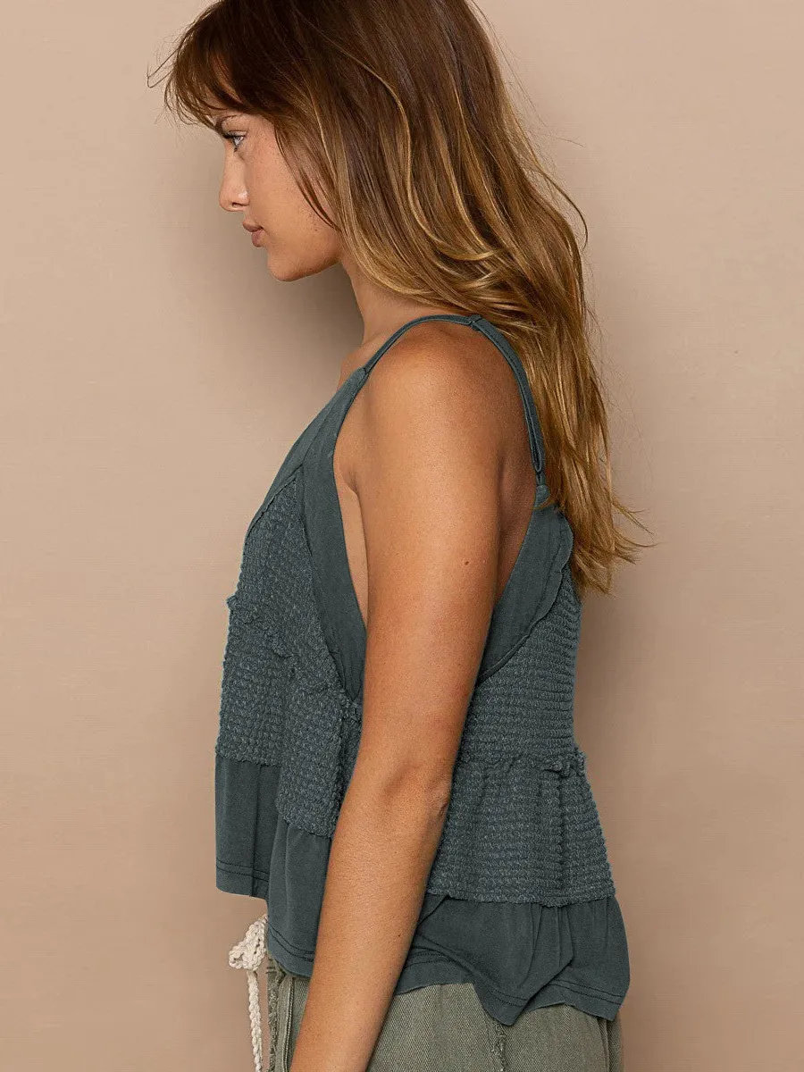 Wish  Explosions Casual Knitted Vest Base Women's Spring And Summer Irregular Stitching Spice Sling Sleeveless Top display picture 6