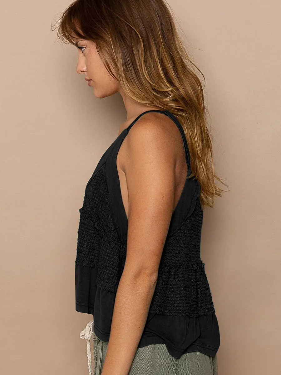 Wish  Explosions Casual Knitted Vest Base Women's Spring And Summer Irregular Stitching Spice Sling Sleeveless Top display picture 11