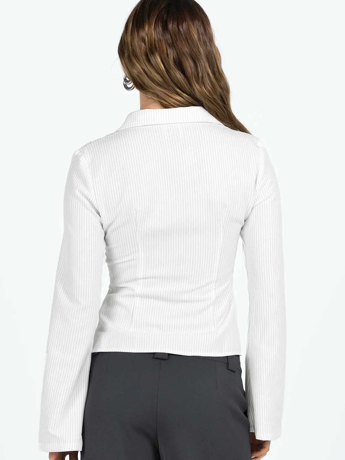 Wish Hot Selling Early Autumn Button Striped POLO Collar Long Sleeve High-end Women's Shirt Sexy Hot Girl All-match Top display picture 24
