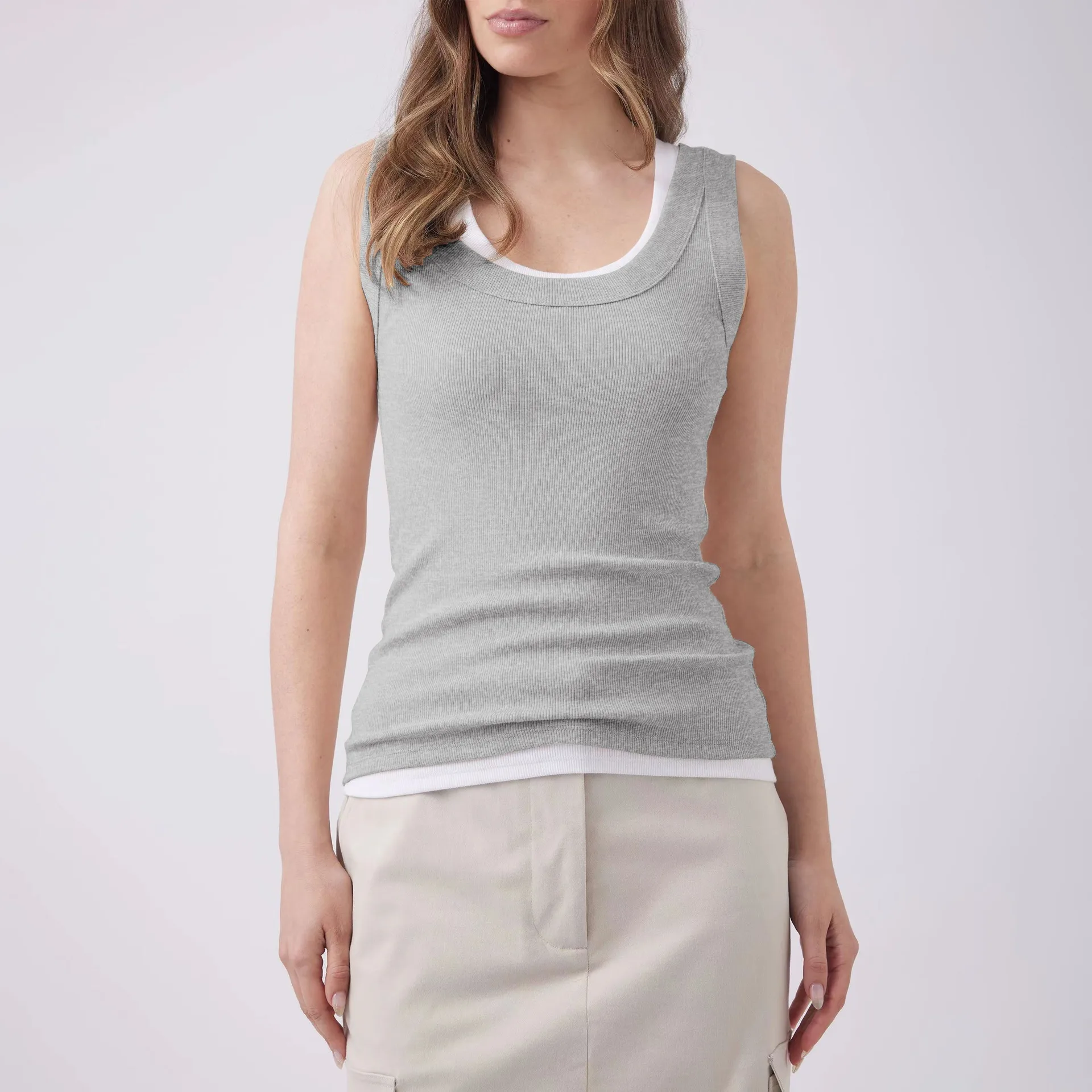 New Foreign Trade Summer Women's Threaded Minute Style High Quality Solid Color Shoulder Strap All-match Hot Girl Vest display picture 8
