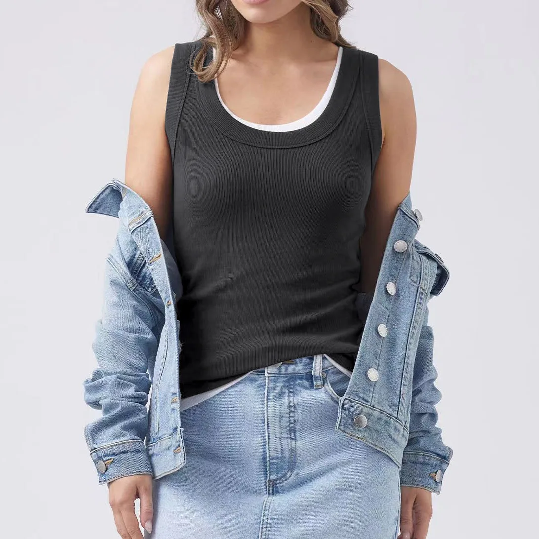New Foreign Trade Summer Women's Threaded Minute Style High Quality Solid Color Shoulder Strap All-match Hot Girl Vest display picture 16