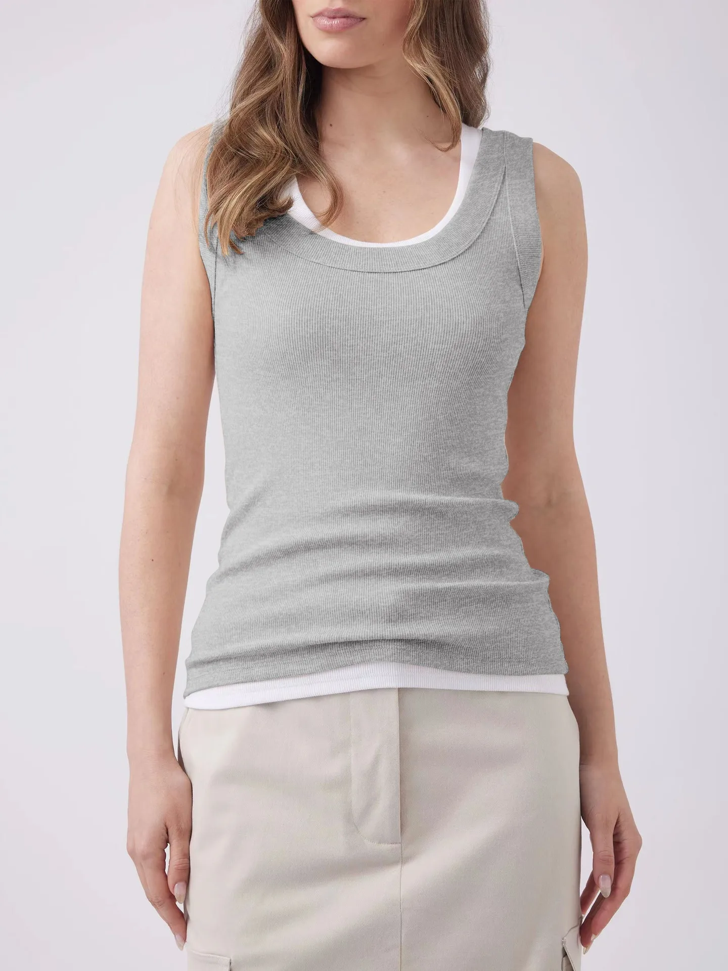 New Foreign Trade Summer Women's Threaded Minute Style High Quality Solid Color Shoulder Strap All-match Hot Girl Vest display picture 11