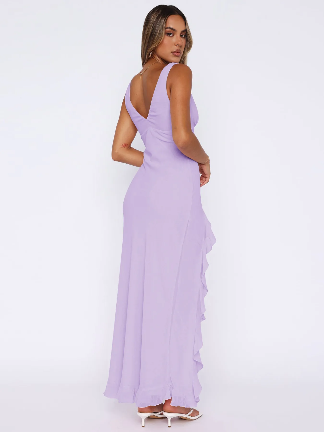 Y2K Explosions Ruffled Socialite Pure Desire Tulip Dress Women's Summer  Split Shoulder Strap French Long Dress display picture 24