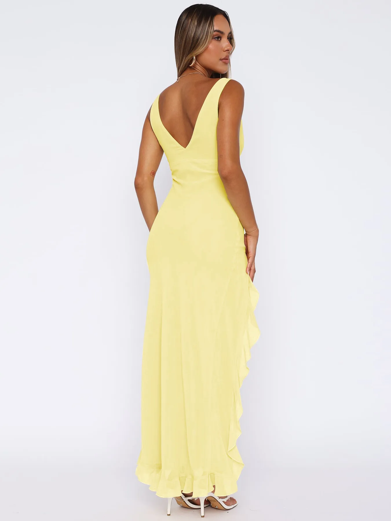 Y2K Explosions Ruffled Socialite Pure Desire Tulip Dress Women's Summer  Split Shoulder Strap French Long Dress display picture 19
