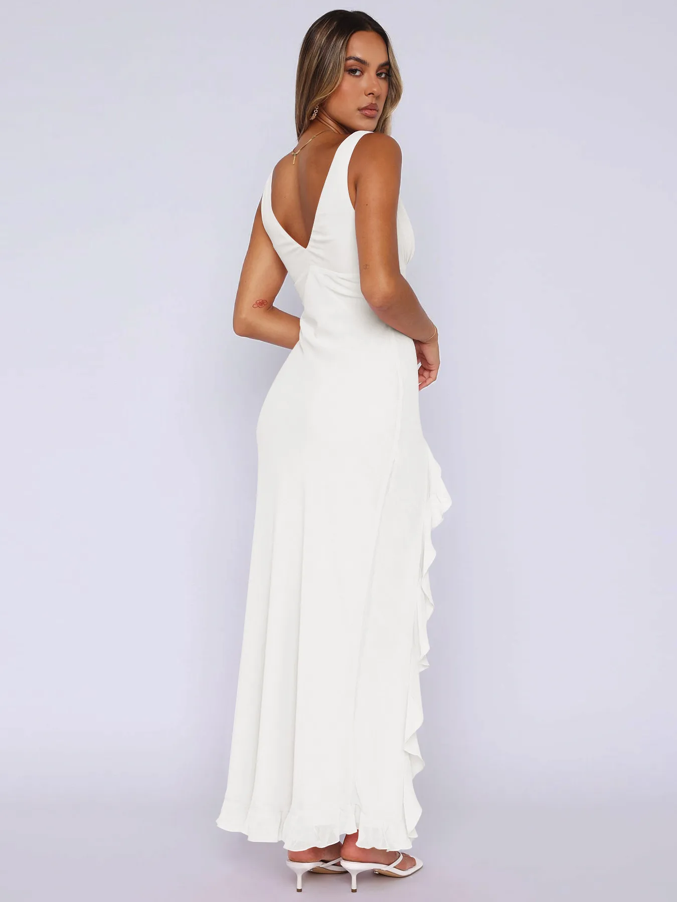 Y2K Explosions Ruffled Socialite Pure Desire Tulip Dress Women's Summer  Split Shoulder Strap French Long Dress display picture 10