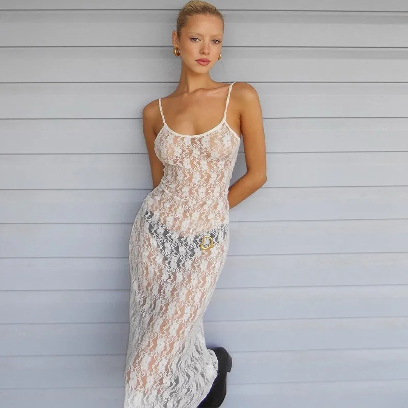 Women's Chiffon Dress Sexy Romantic Strap Sleeveless Lace Maxi Long Dress Date Festival Bar display picture 1