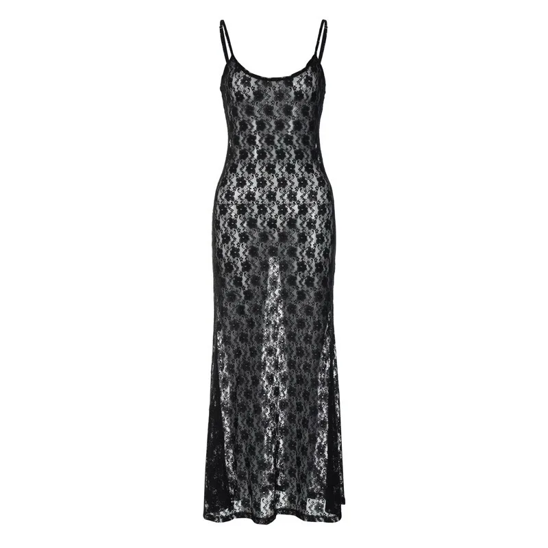 Women's Chiffon Dress Sexy Romantic Strap Sleeveless Lace Maxi Long Dress Date Festival Bar display picture 5