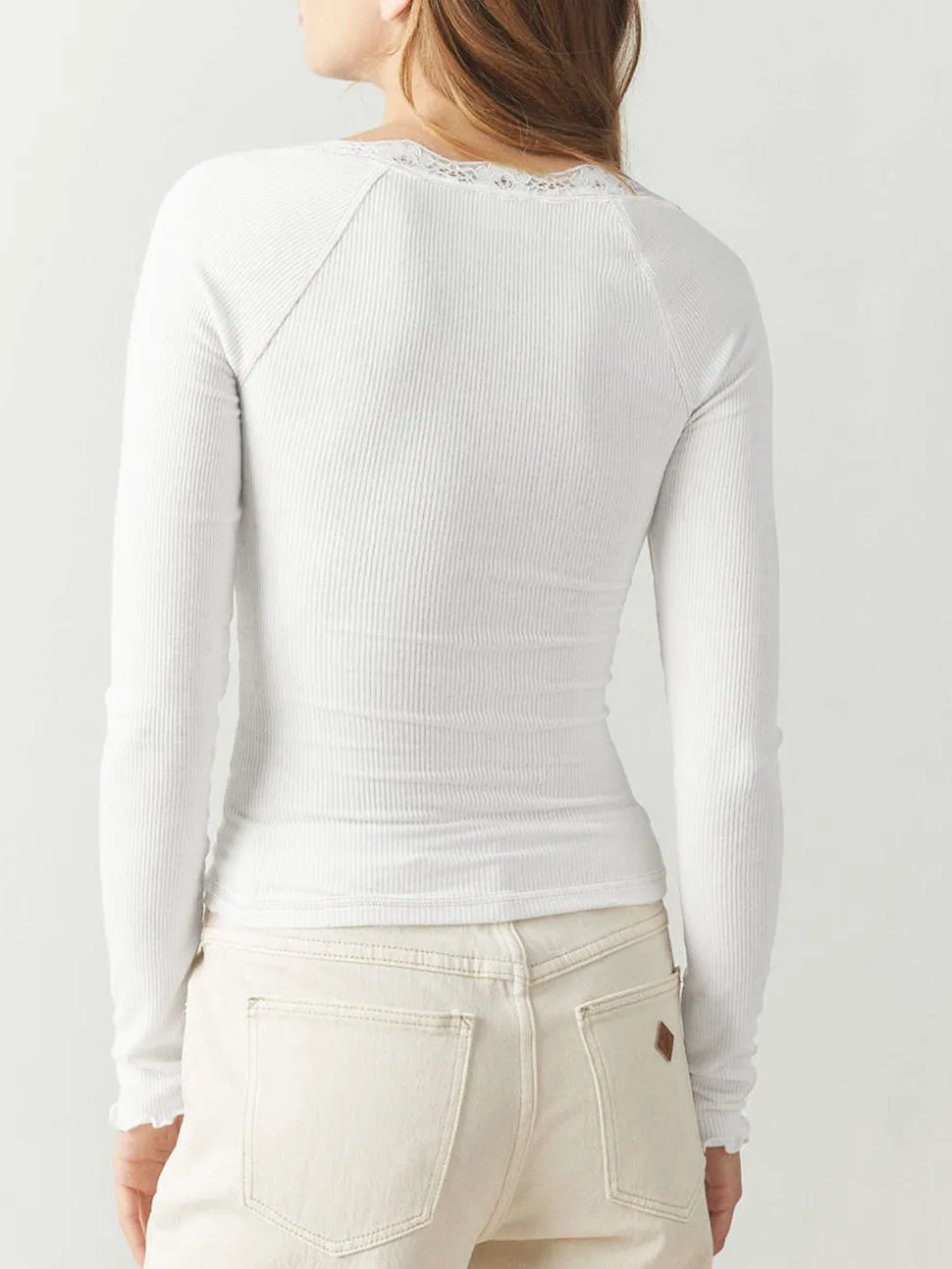Explosions Fine Rib Lace U-collar Solid Color Button T-shirt Slim-fit All-match Fashion Top For Women display picture 4
