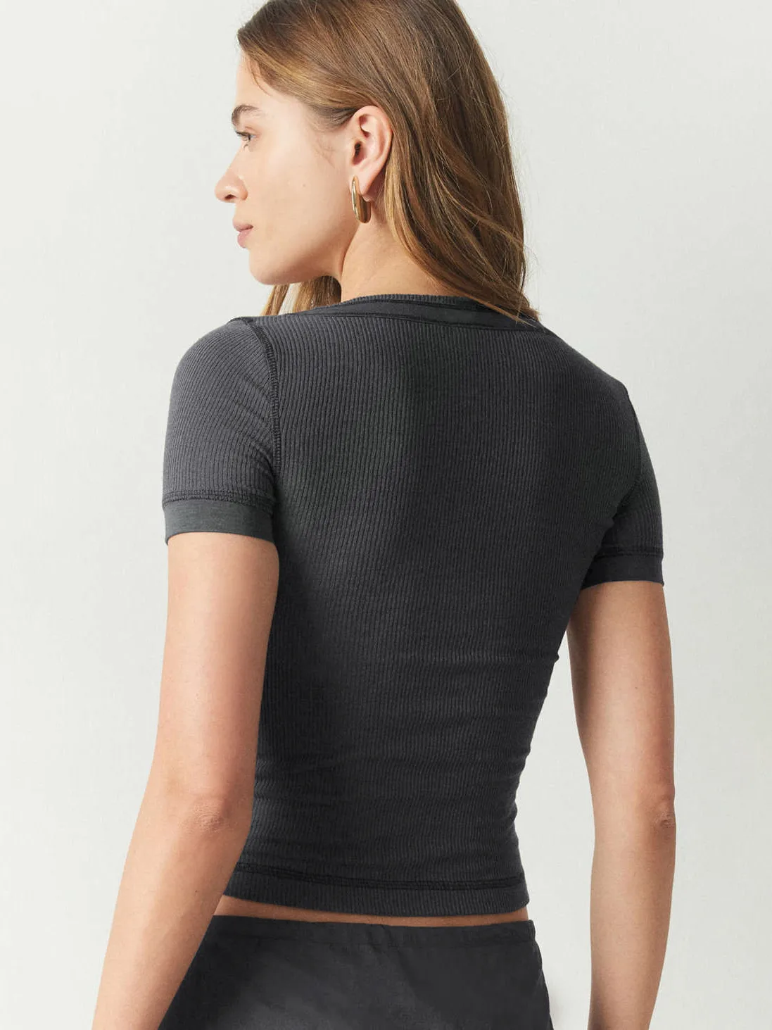 Line Decorative Thread Design Short-sleeved Shoulder T-shirt Summer   Pure Desire Women's Slim-fit Top display picture 17