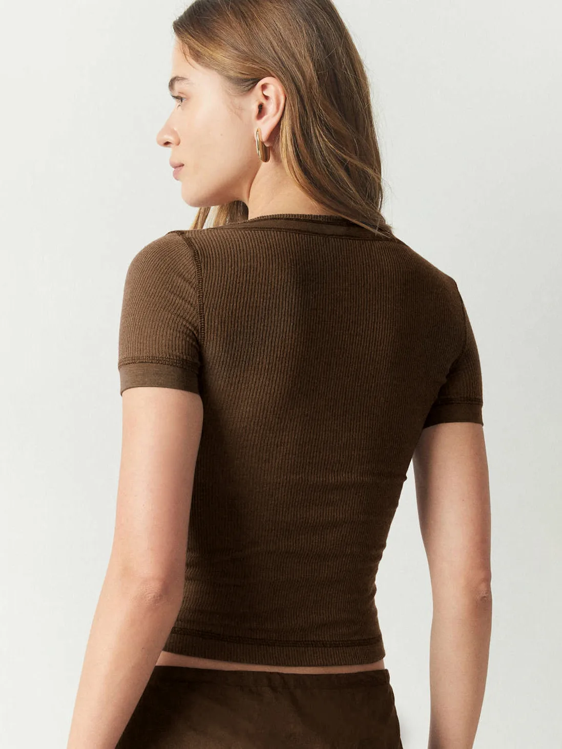 Line Decorative Thread Design Short-sleeved Shoulder T-shirt Summer   Pure Desire Women's Slim-fit Top display picture 9