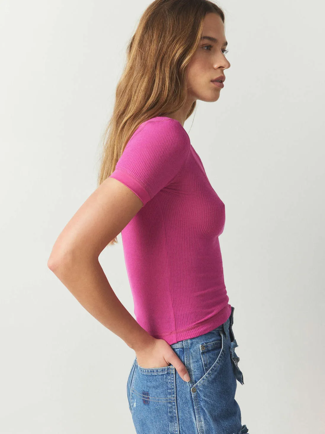 Line Decorative Thread Design Short-sleeved Shoulder T-shirt Summer   Pure Desire Women's Slim-fit Top display picture 25