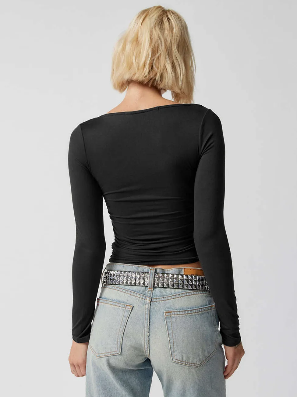 Spot Wholesale Hot Summer Women's Long Sleeve Square Collar Slim Top Fashion Solid Color All-match High-end Women's Clothing display picture 8