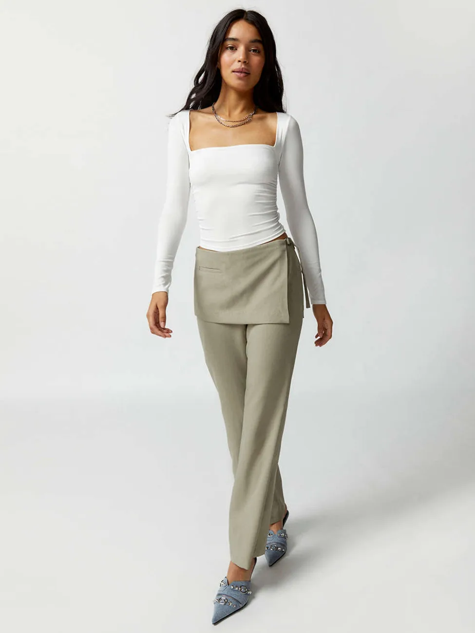 Spot Wholesale Hot Summer Women's Long Sleeve Square Collar Slim Top Fashion Solid Color All-match High-end Women's Clothing display picture 5