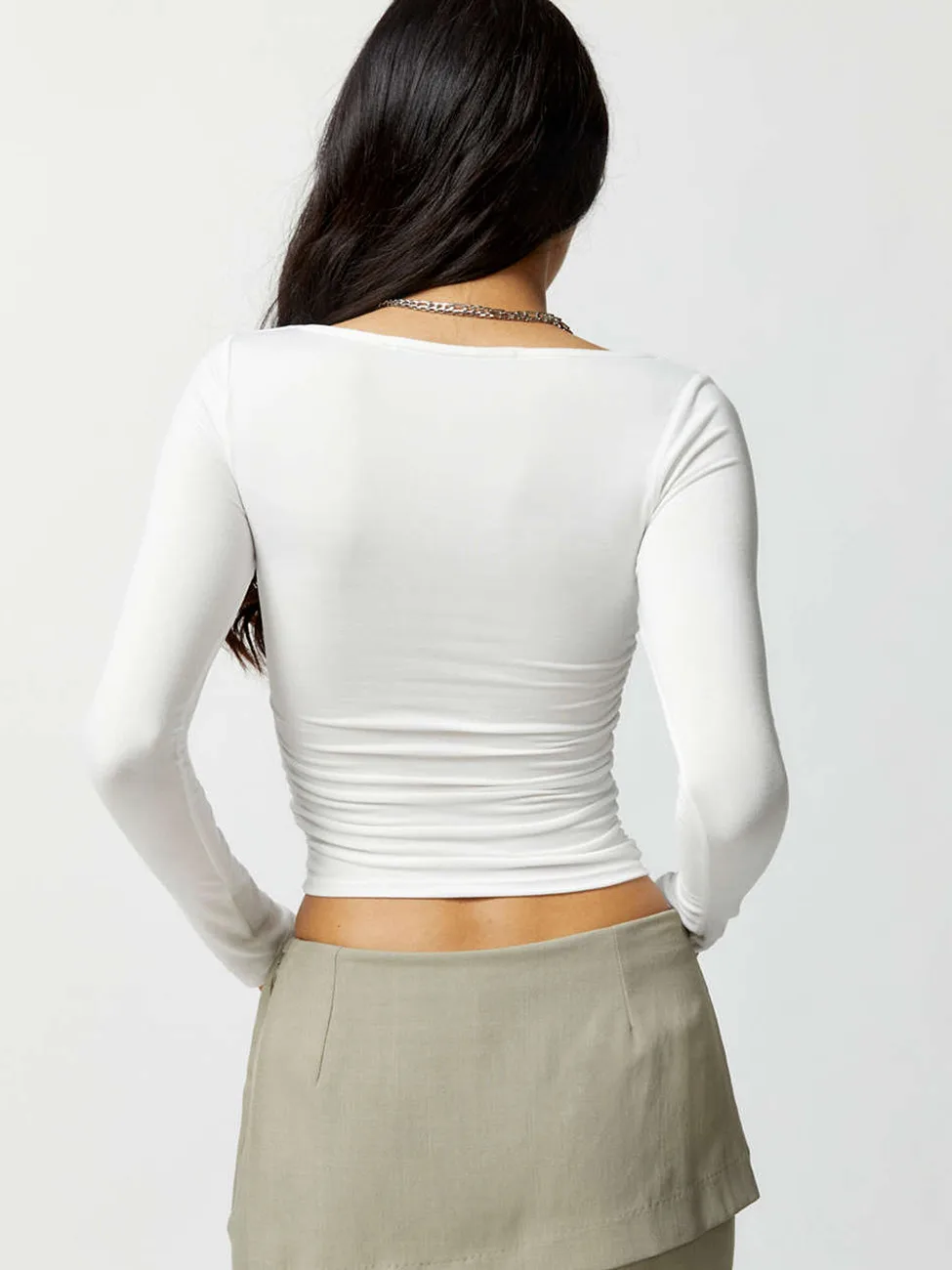Spot Wholesale Hot Summer Women's Long Sleeve Square Collar Slim Top Fashion Solid Color All-match High-end Women's Clothing display picture 3
