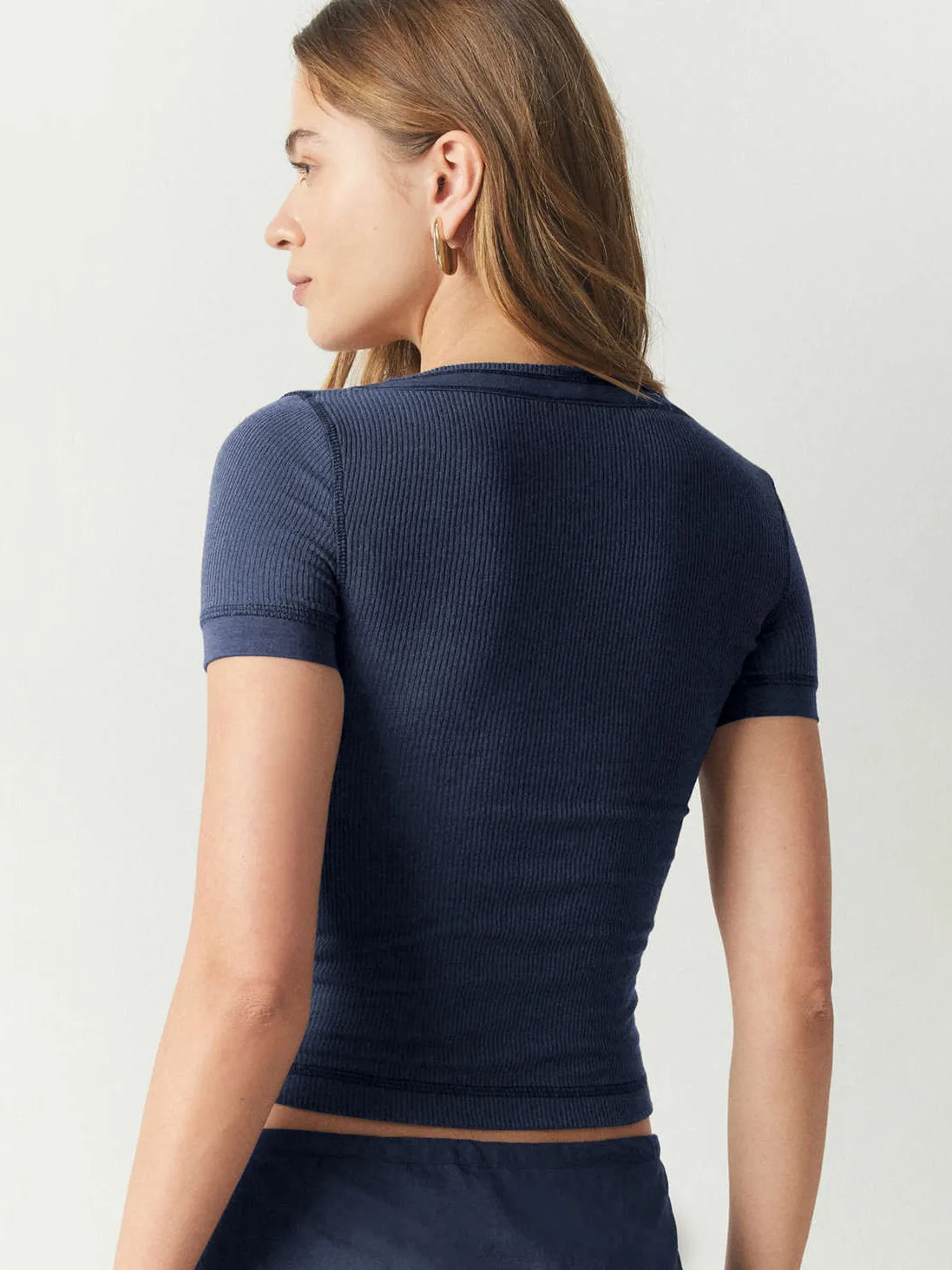 Line Decorative Thread Design Short-sleeved Shoulder T-shirt Summer   Pure Desire Women's Slim-fit Top display picture 13