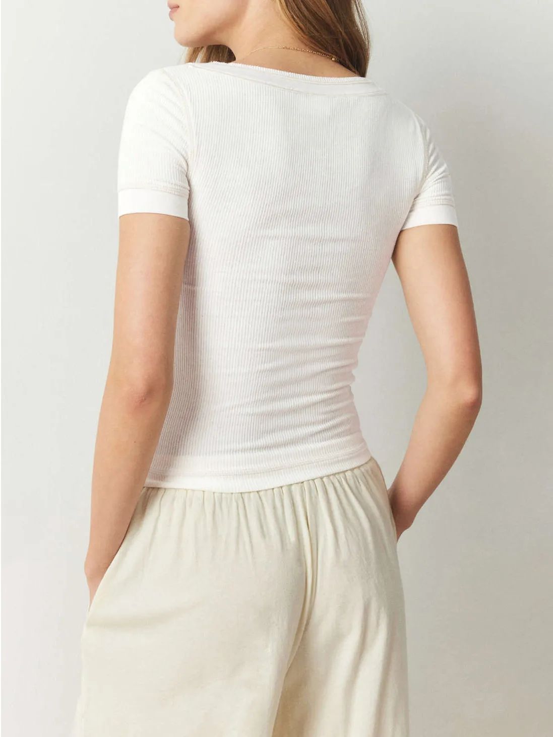 Line Decorative Thread Design Short-sleeved Shoulder T-shirt Summer   Pure Desire Women's Slim-fit Top display picture 21