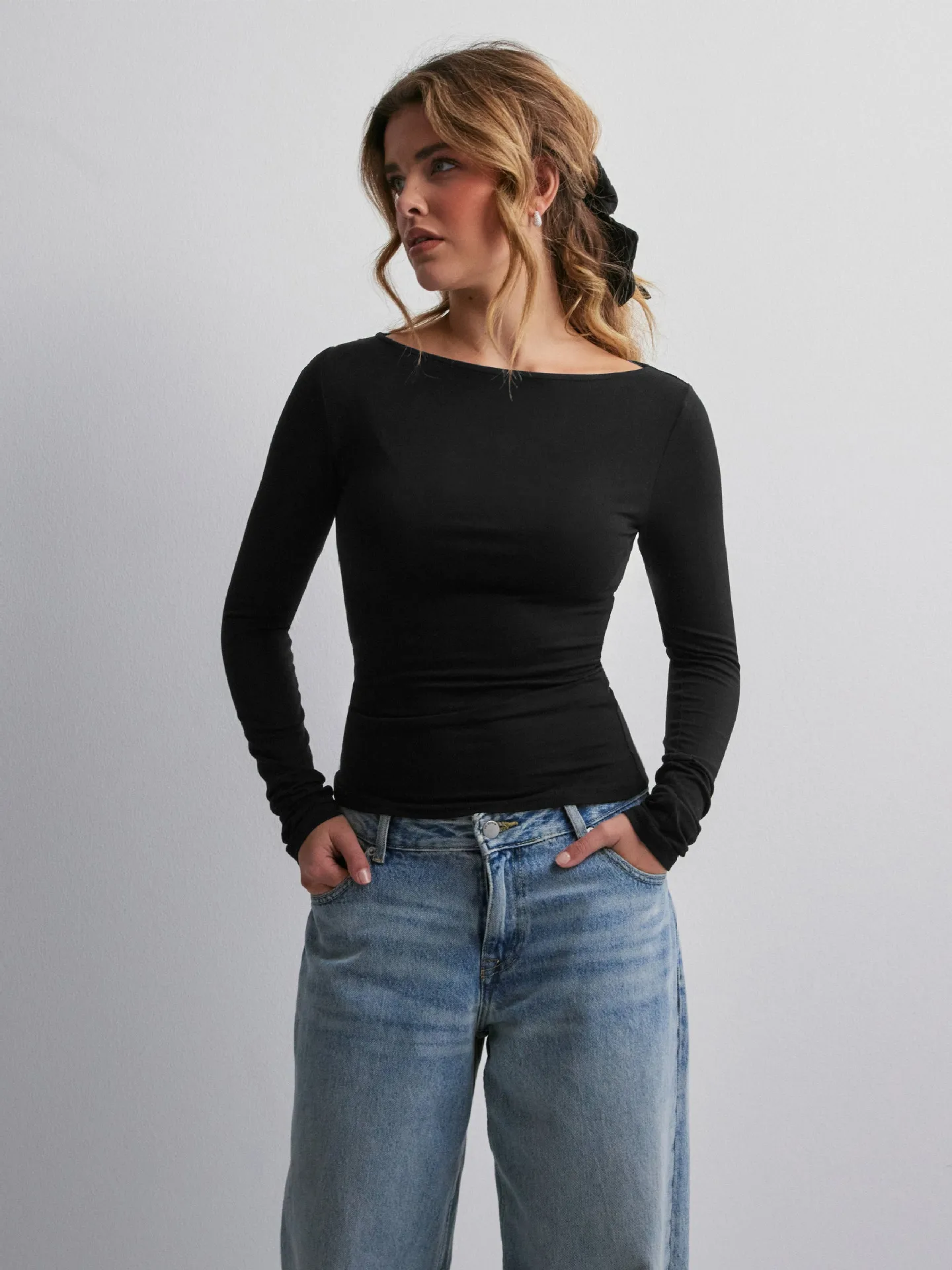 Personality Street One-character Collar Long-sleeved Naked Single-grind Slim-fit T-shirt Casual Style Slim-fit Y2K Hot Girl Top display picture 18