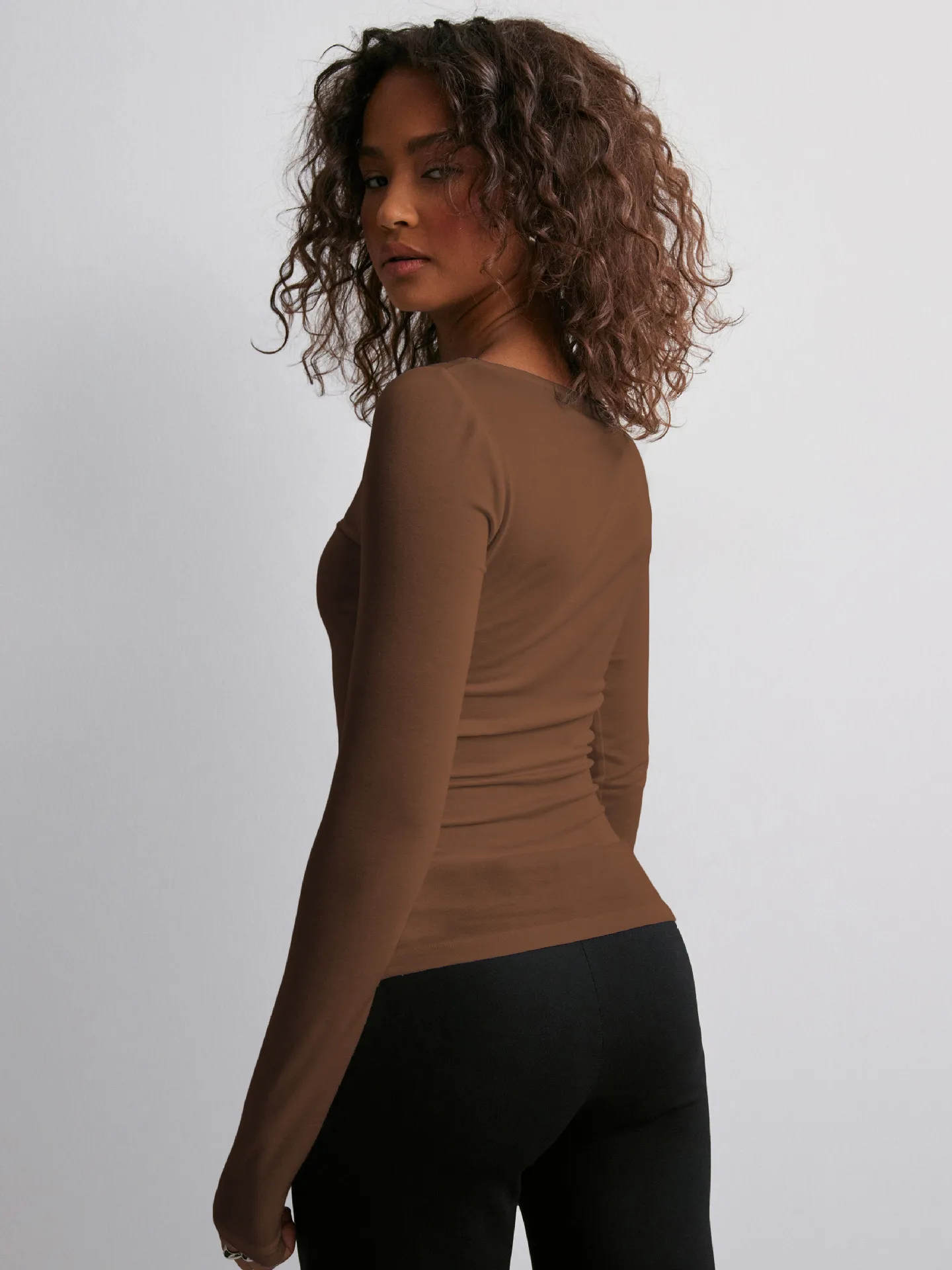 Personality Street One-character Collar Long-sleeved Naked Single-grind Slim-fit T-shirt Casual Style Slim-fit Y2K Hot Girl Top display picture 7