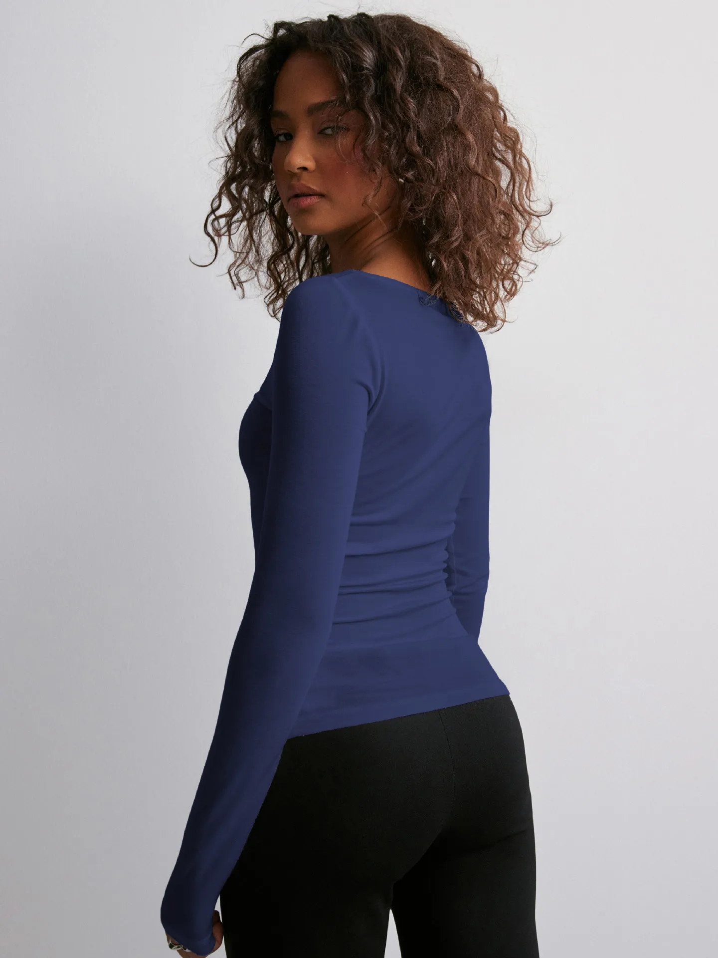 Personality Street One-character Collar Long-sleeved Naked Single-grind Slim-fit T-shirt Casual Style Slim-fit Y2K Hot Girl Top display picture 15
