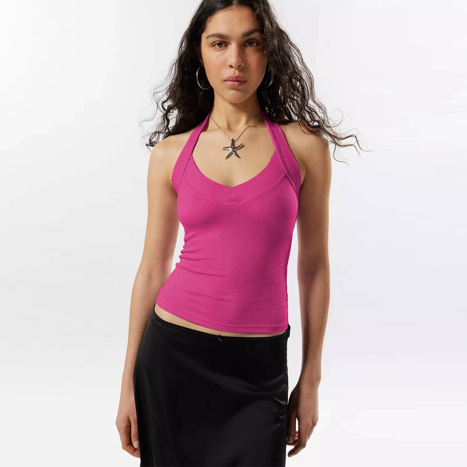 Summer New Hot Hot Spice Girls Solid Color Slim-Fit Thin Rib Slim Backless Top All-Match Sexy Neck Vest display picture 13