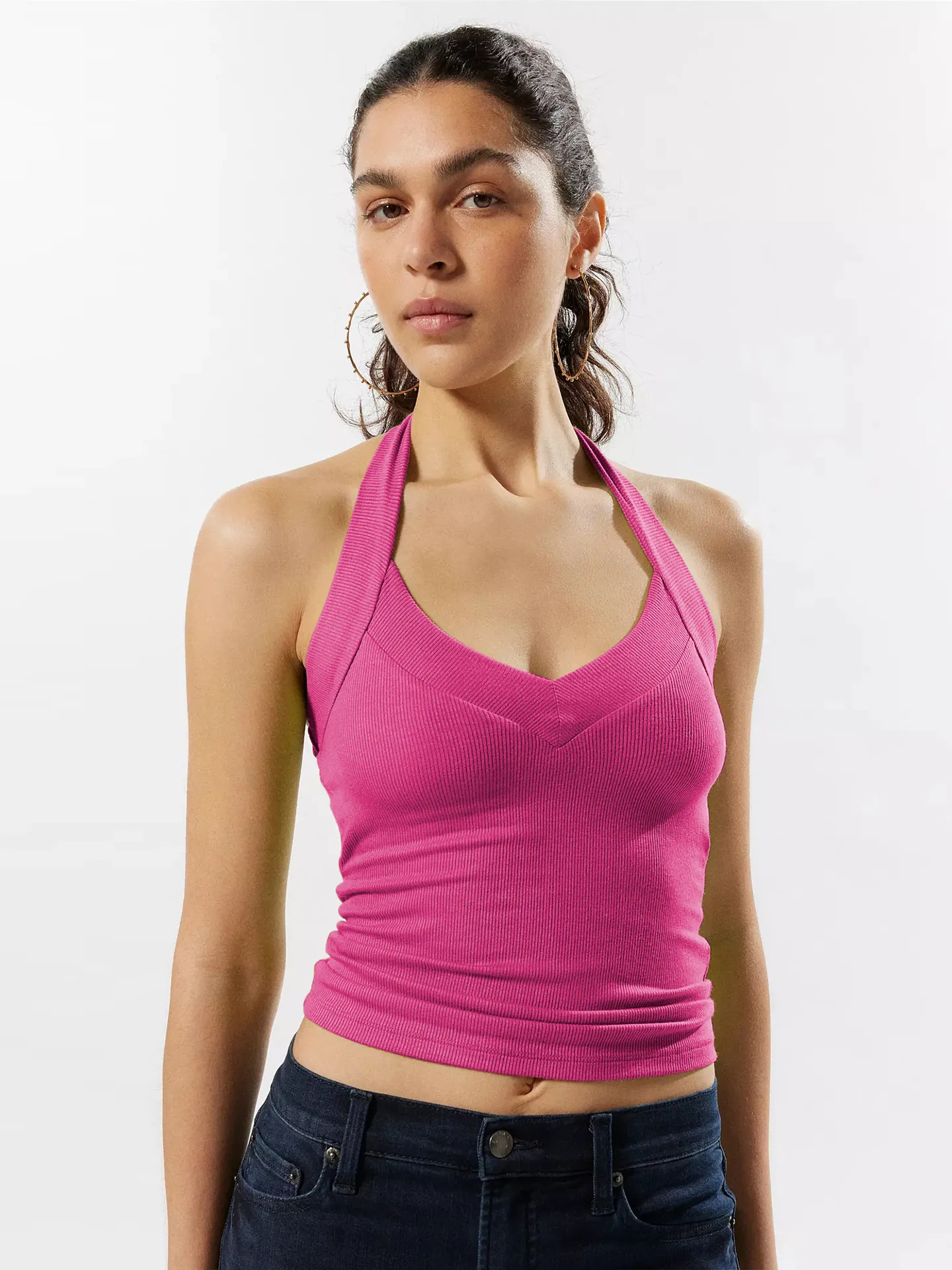 Summer New Hot Hot Spice Girls Solid Color Slim-Fit Thin Rib Slim Backless Top All-Match Sexy Neck Vest display picture 15