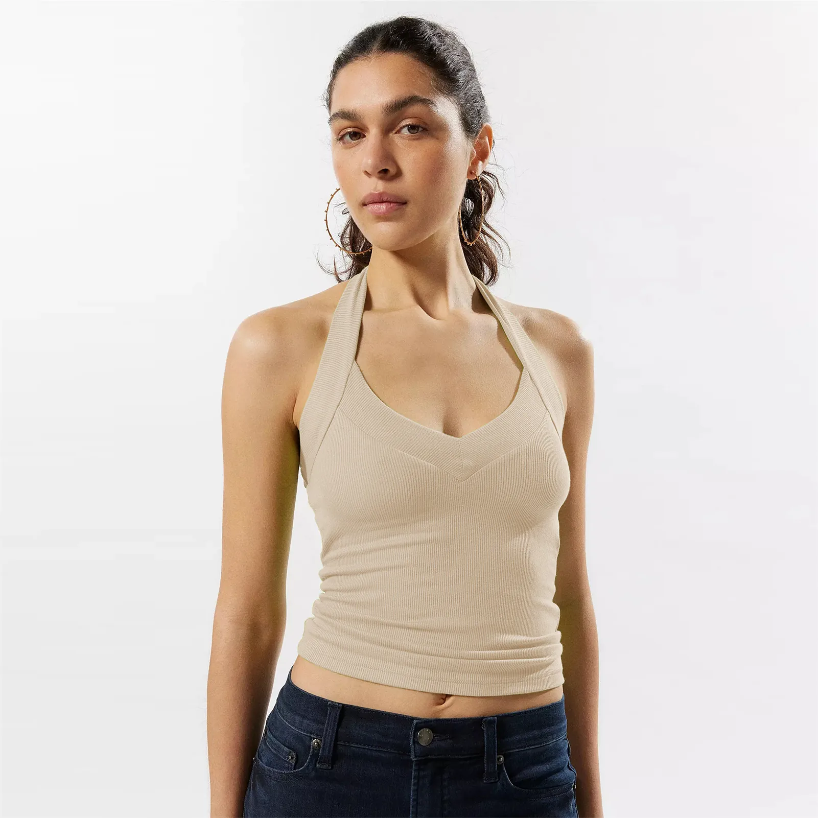 Summer New Hot Hot Spice Girls Solid Color Slim-Fit Thin Rib Slim Backless Top All-Match Sexy Neck Vest display picture 22