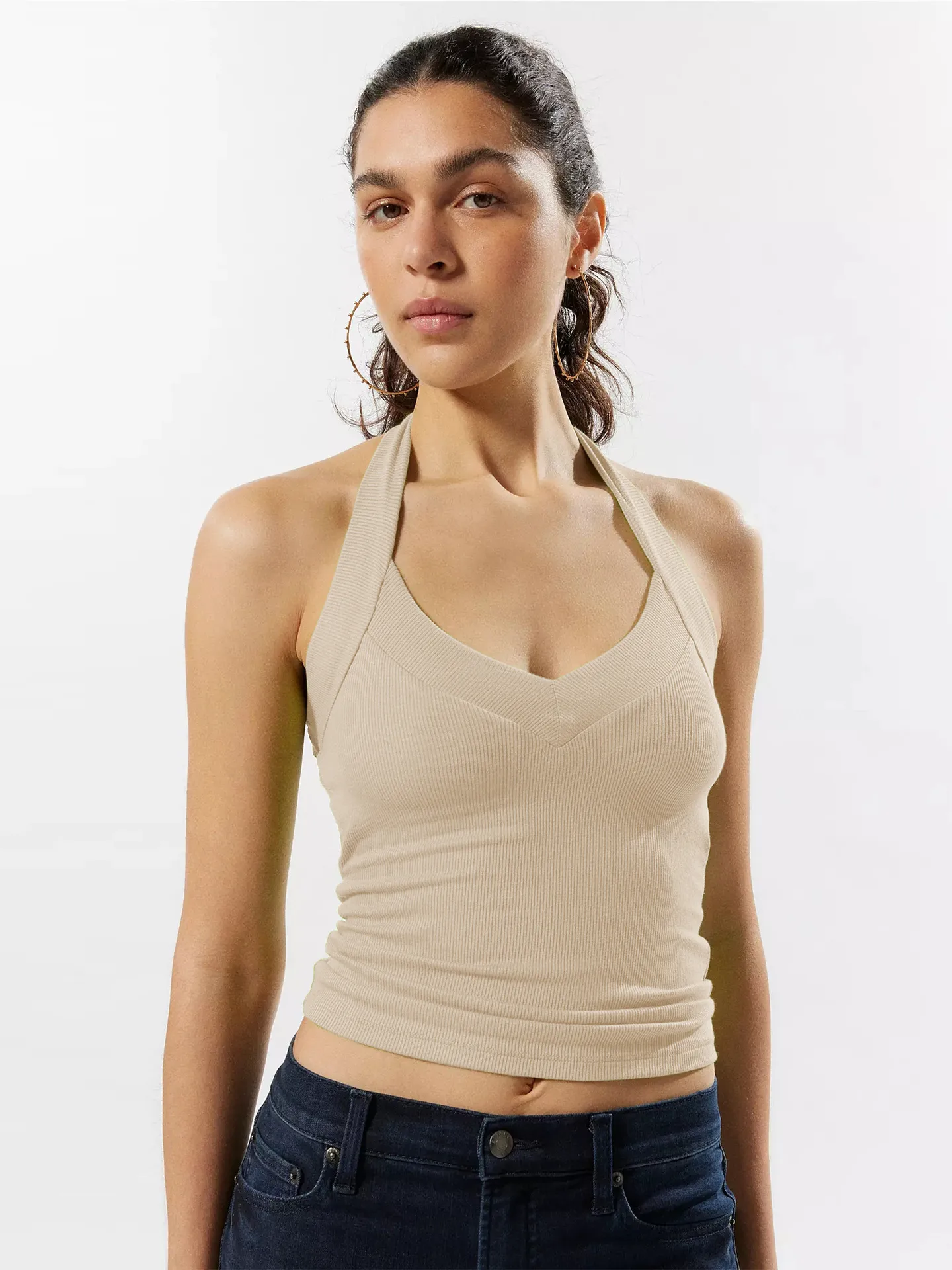 Summer New Hot Hot Spice Girls Solid Color Slim-Fit Thin Rib Slim Backless Top All-Match Sexy Neck Vest display picture 23