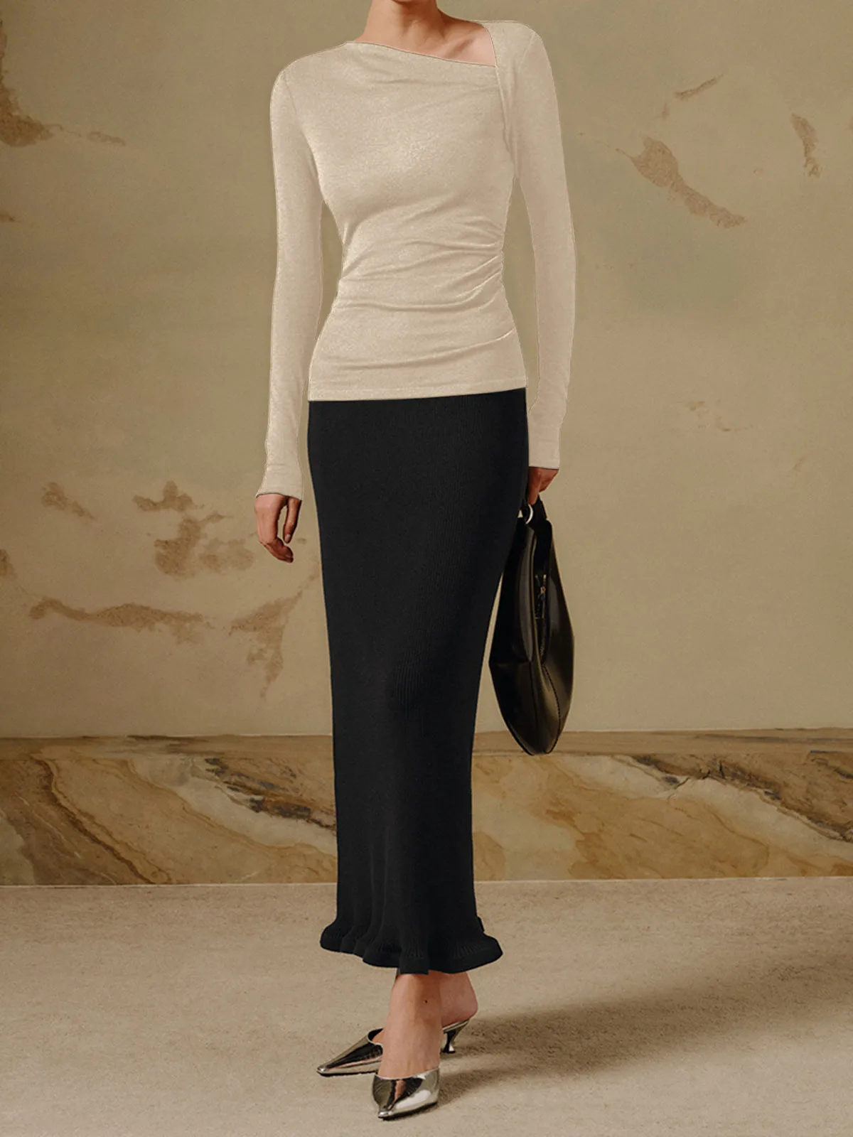 New -style Hot Sale Women's Pullover Slim-fit Oblique Collar Long-sleeved Sexy Top Elegant High-end All-match display picture 9
