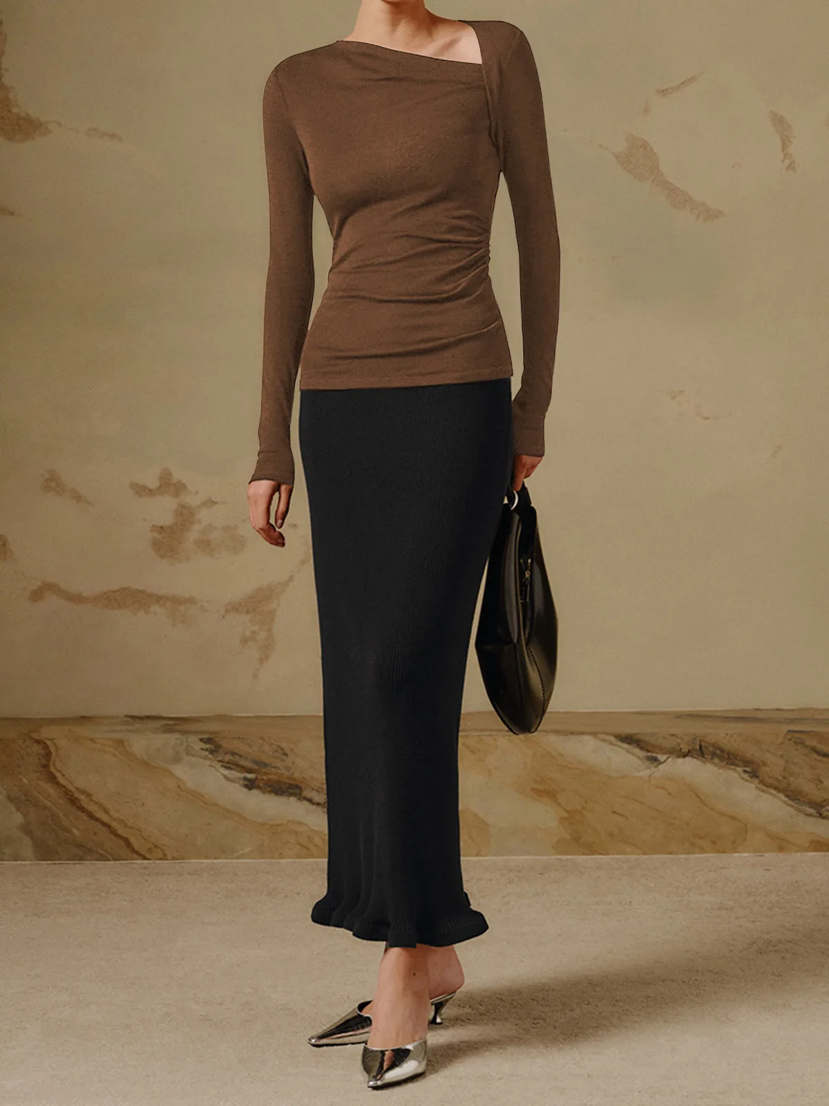 New -style Hot Sale Women's Pullover Slim-fit Oblique Collar Long-sleeved Sexy Top Elegant High-end All-match display picture 25