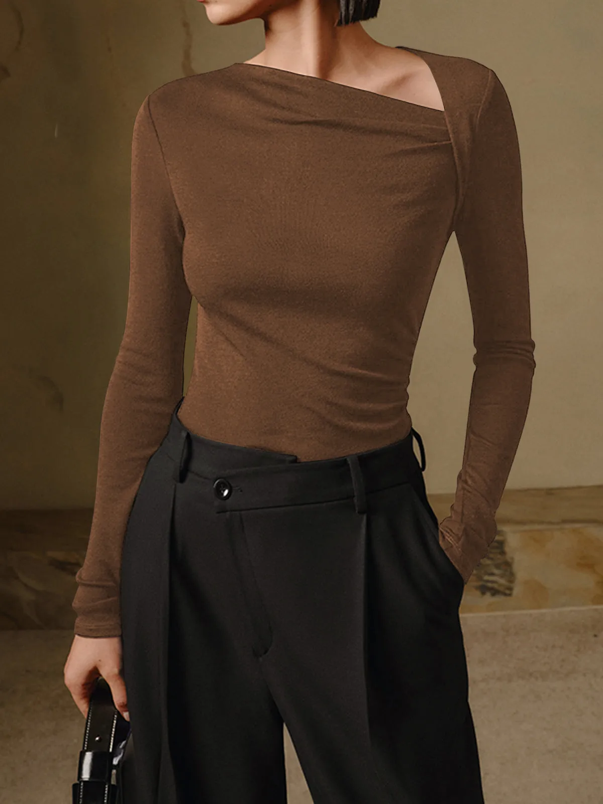 New -style Hot Sale Women's Pullover Slim-fit Oblique Collar Long-sleeved Sexy Top Elegant High-end All-match display picture 23