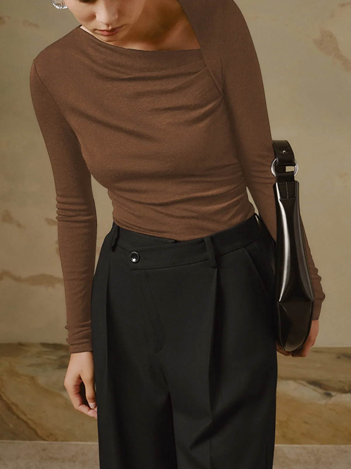 New -style Hot Sale Women's Pullover Slim-fit Oblique Collar Long-sleeved Sexy Top Elegant High-end All-match display picture 24