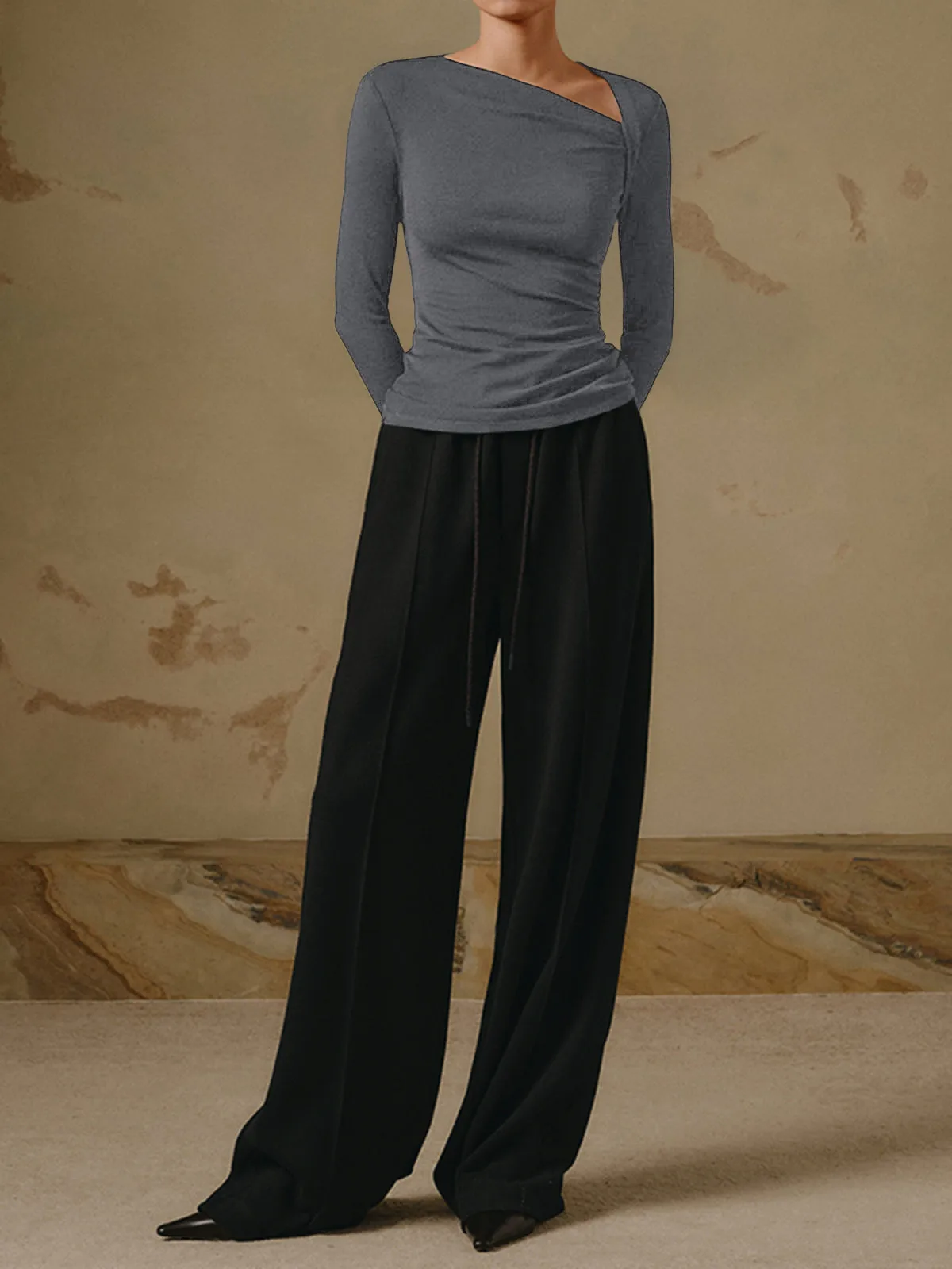New -style Hot Sale Women's Pullover Slim-fit Oblique Collar Long-sleeved Sexy Top Elegant High-end All-match display picture 16