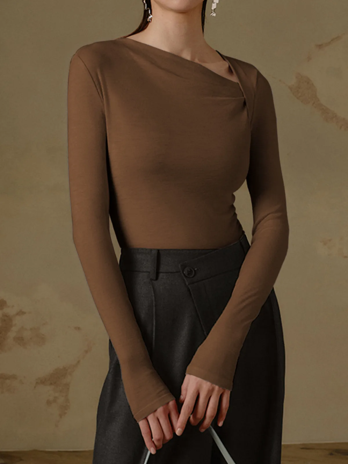 New -style Hot Sale Women's Pullover Slim-fit Oblique Collar Long-sleeved Sexy Top Elegant High-end All-match display picture 22