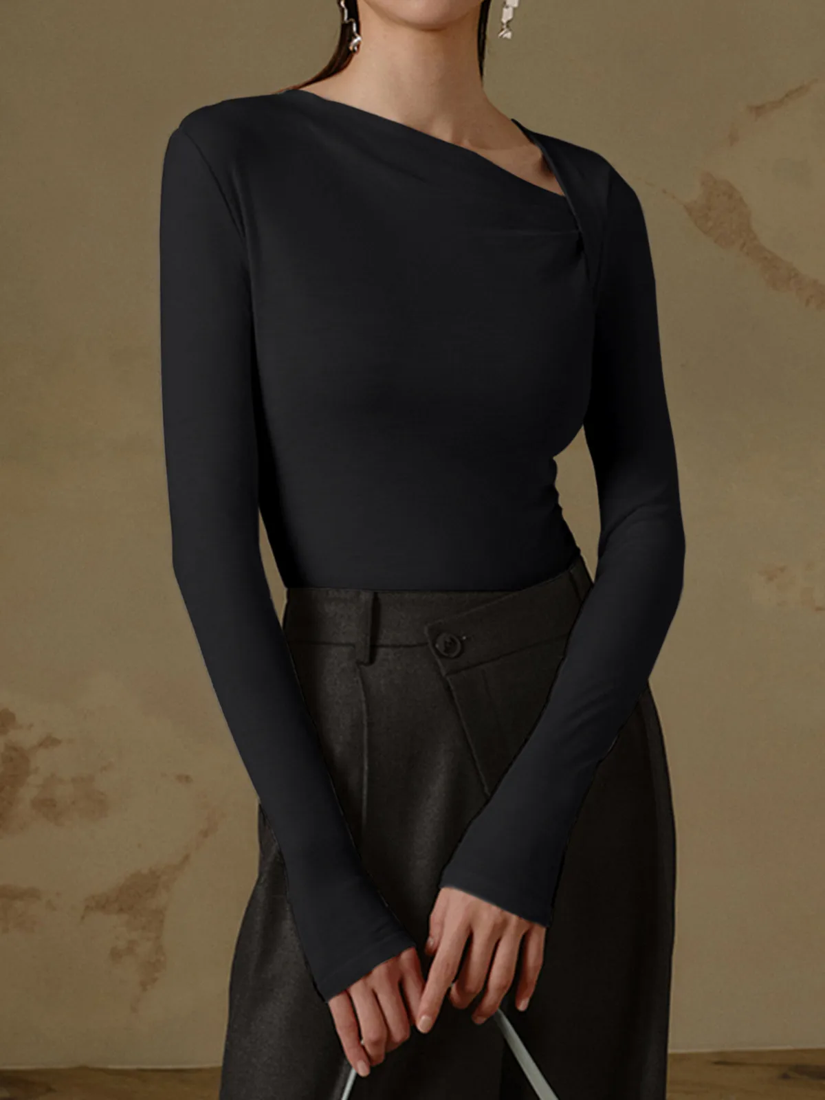 New -style Hot Sale Women's Pullover Slim-fit Oblique Collar Long-sleeved Sexy Top Elegant High-end All-match display picture 27
