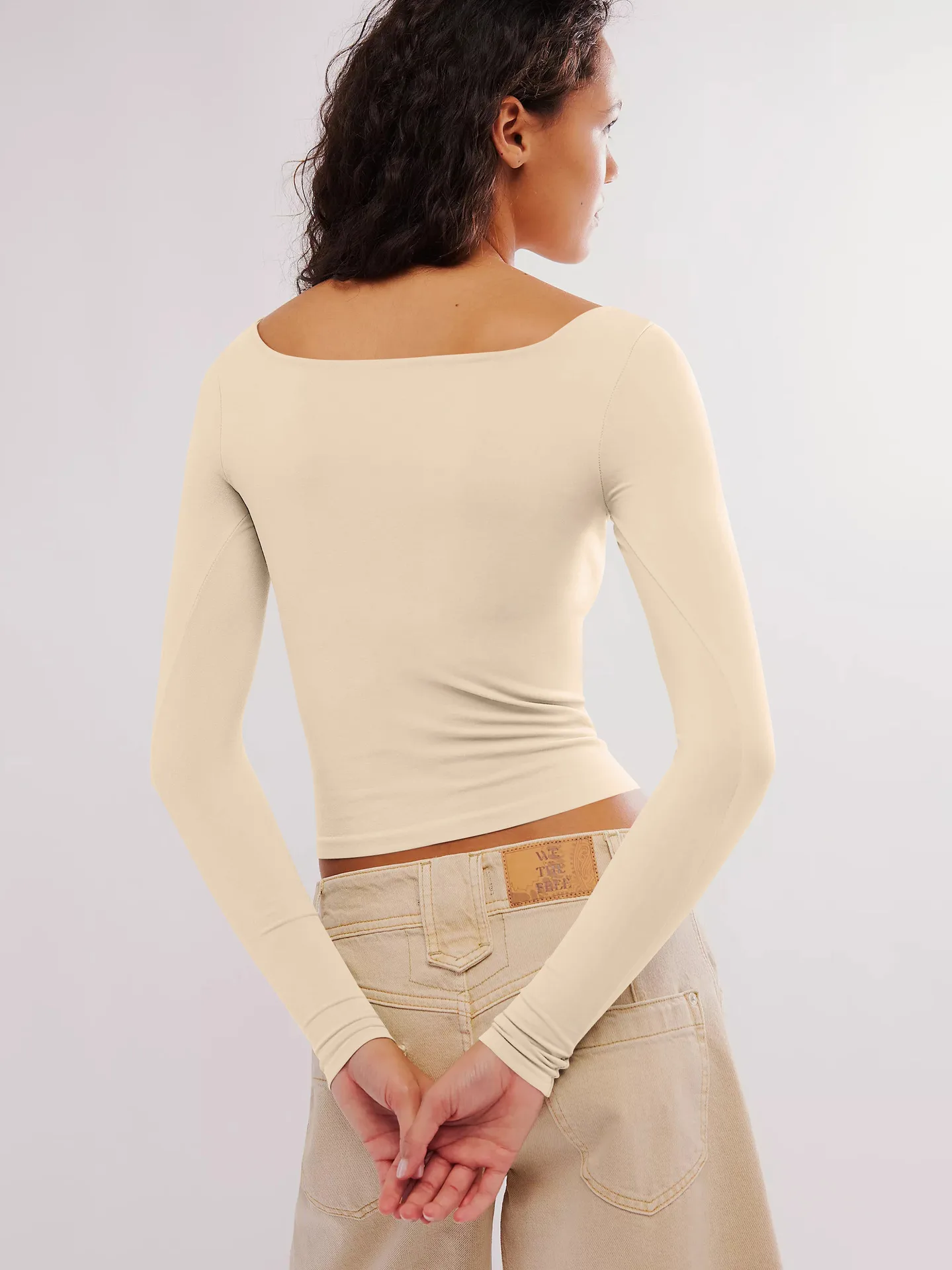 New  Hot T-shirt Solid Color Square Collar Slim-fit Fashion Shoulder Crop Top Elegant High-end All-match Clothes display picture 6