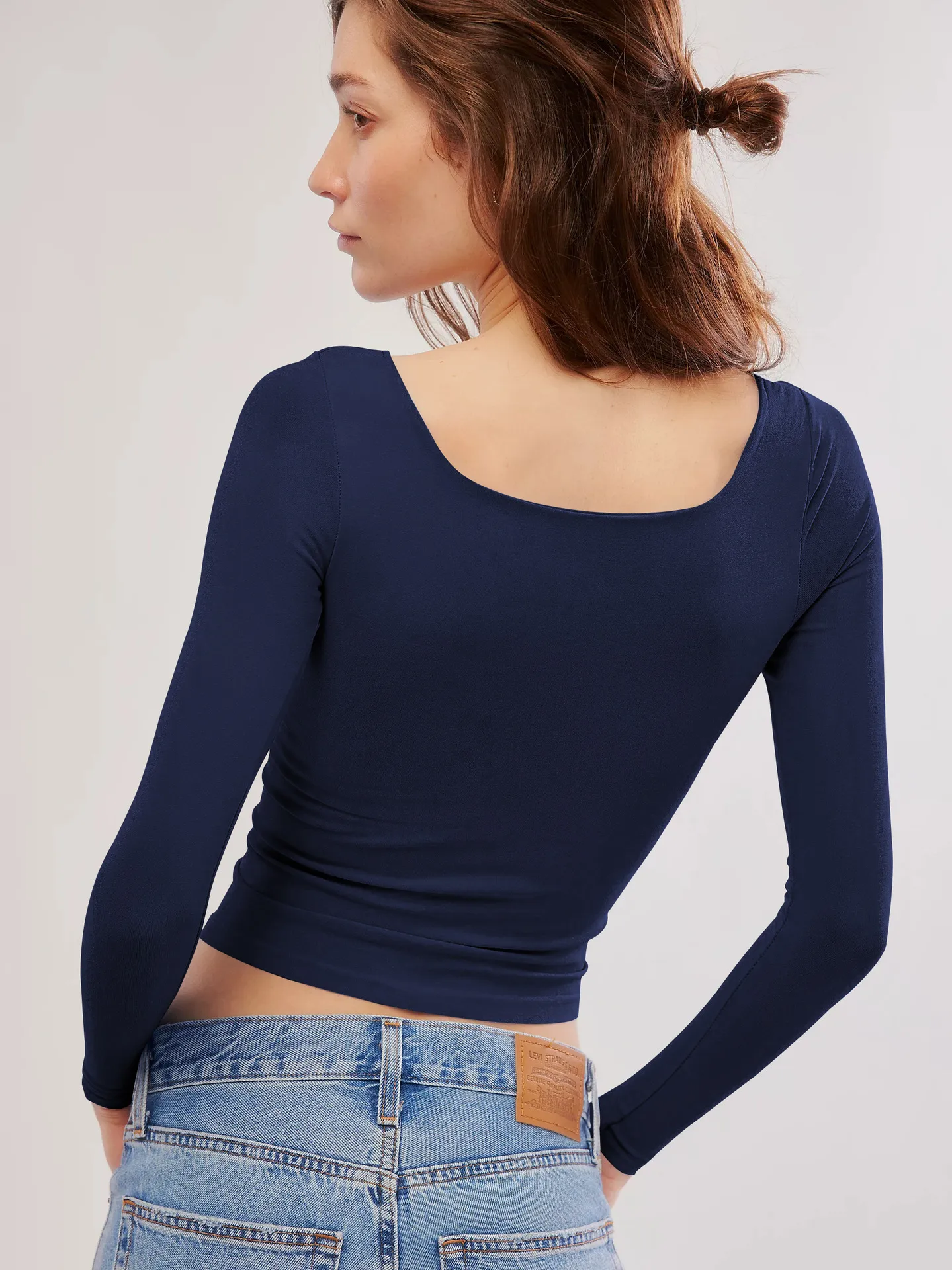 New  Hot T-shirt Solid Color Square Collar Slim-fit Fashion Shoulder Crop Top Elegant High-end All-match Clothes display picture 8