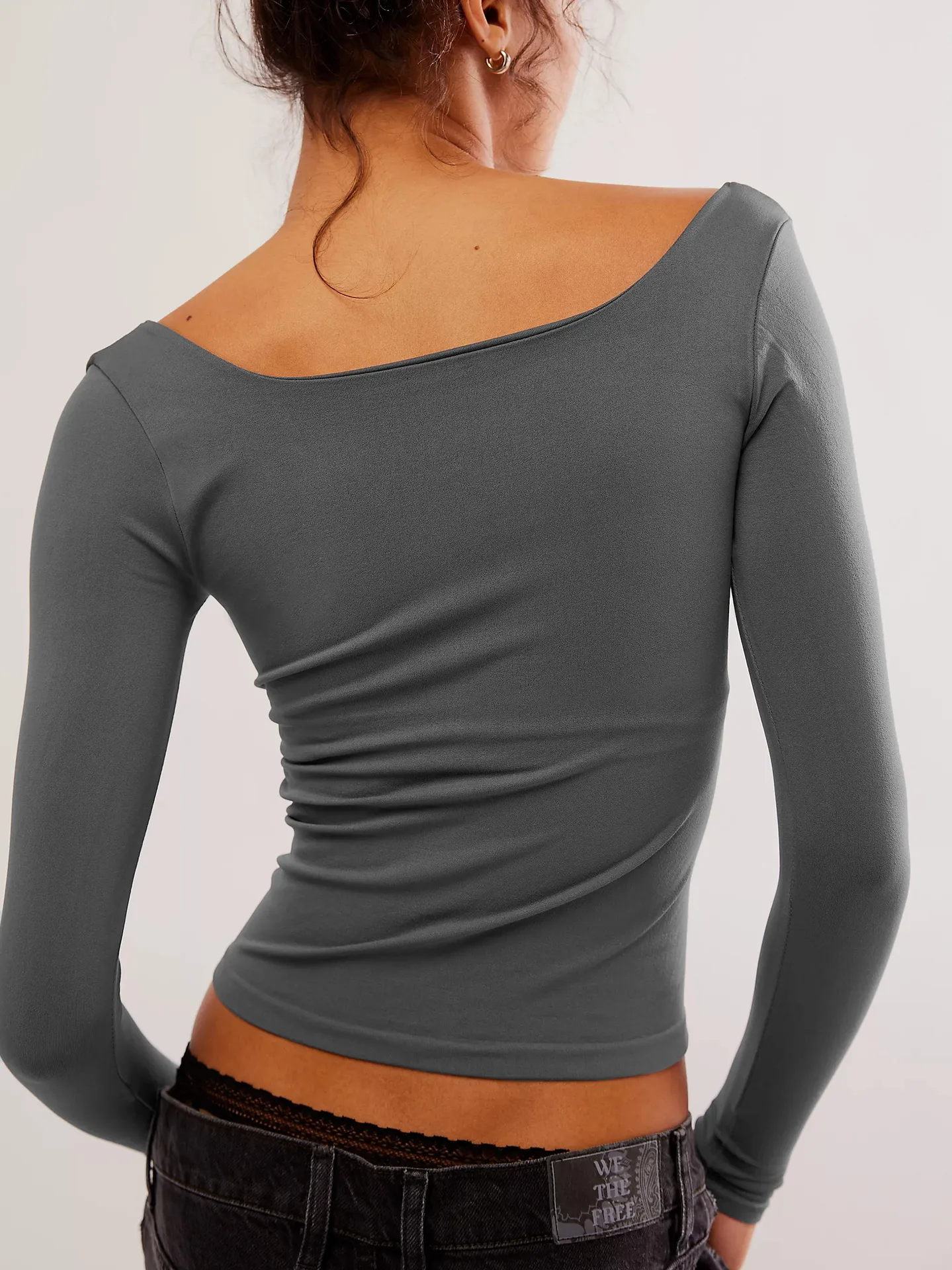 New  Hot T-shirt Solid Color Square Collar Slim-fit Fashion Shoulder Crop Top Elegant High-end All-match Clothes display picture 20